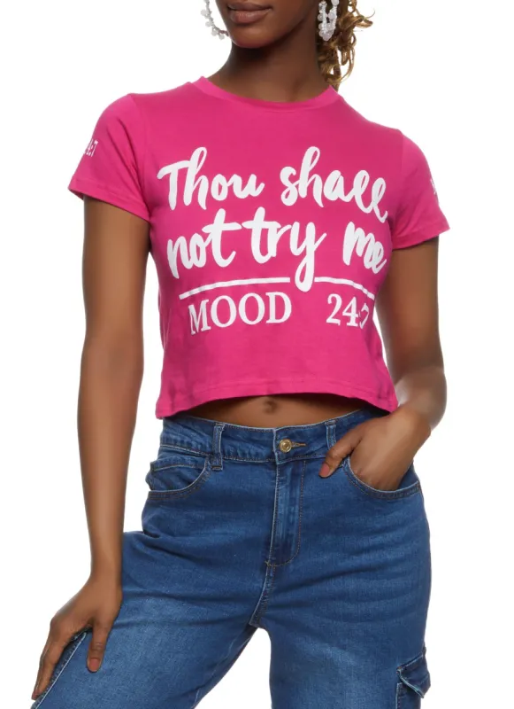 Thou Shall Not Try Me Cropped Graphic Tee sold by Rainbow