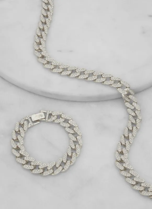 Rhinestone Cuban Chain Link Necklace and Bracelet Set sold by Rainbow