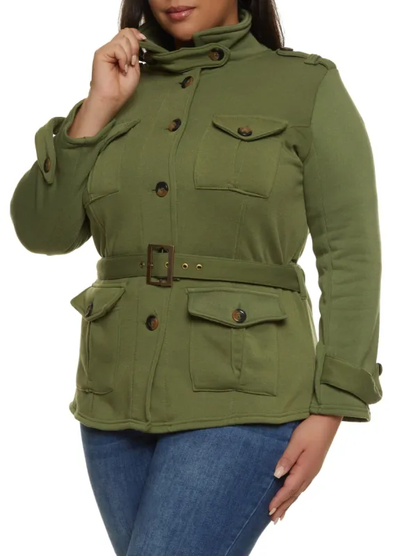 Plus Size Belted Military Jacket sold by Rainbow