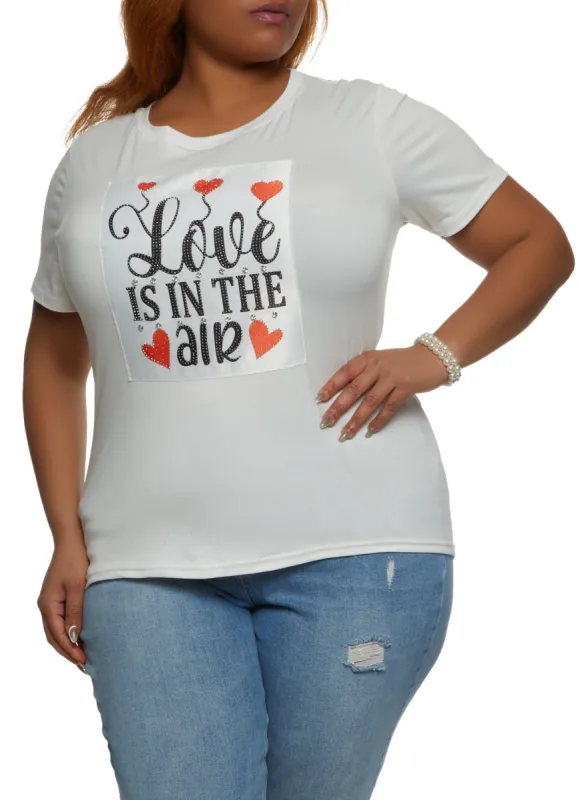 Plus Size Love Is In The Air Graphic Patch Tee sold by Rainbow