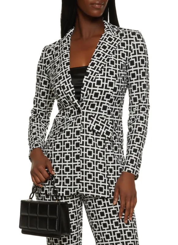 Geometric Print One Button Blazer sold by Rainbow