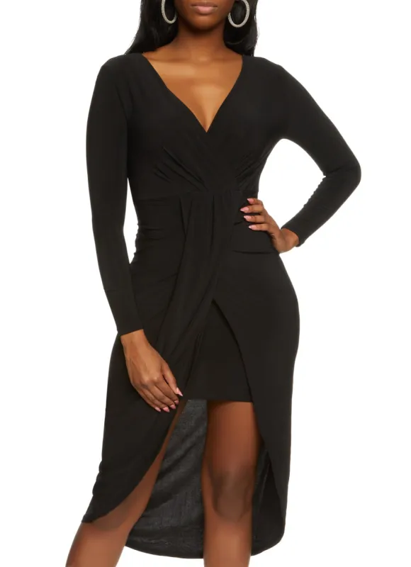 Solid Plunge Neck Wrap Dress sold by Rainbow