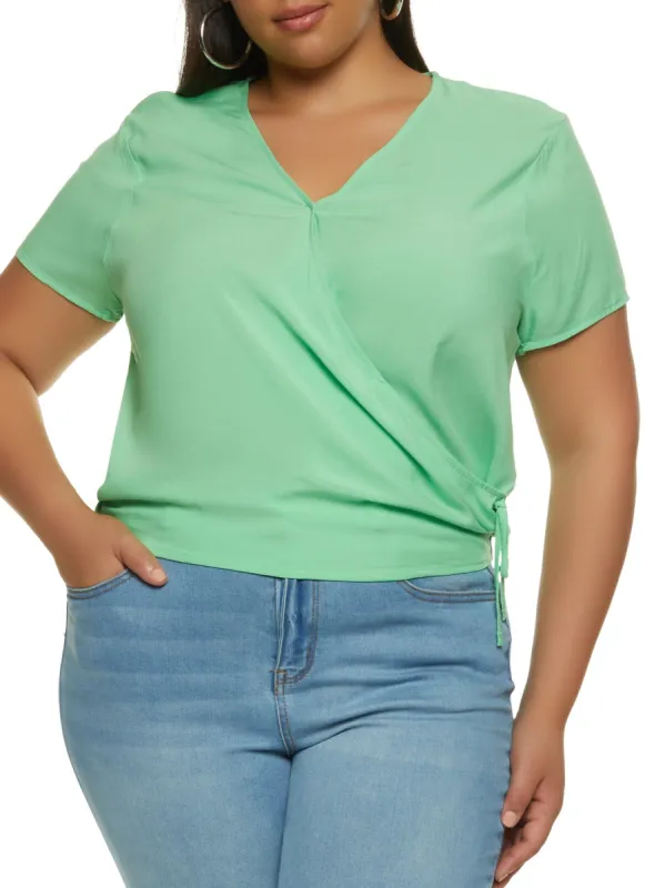 Plus Size Short Sleeve Side Tie Wrap Top sold by Rainbow