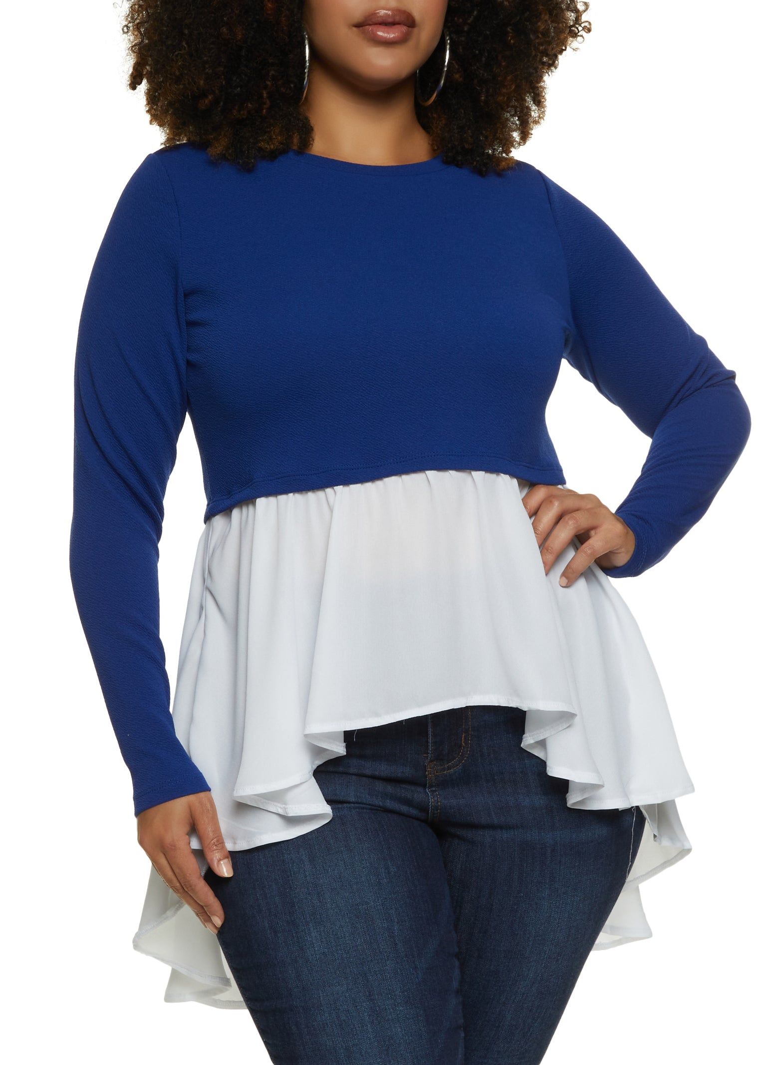 Plus Size Crepe Knit High Low Hem Blouse sold by Rainbow