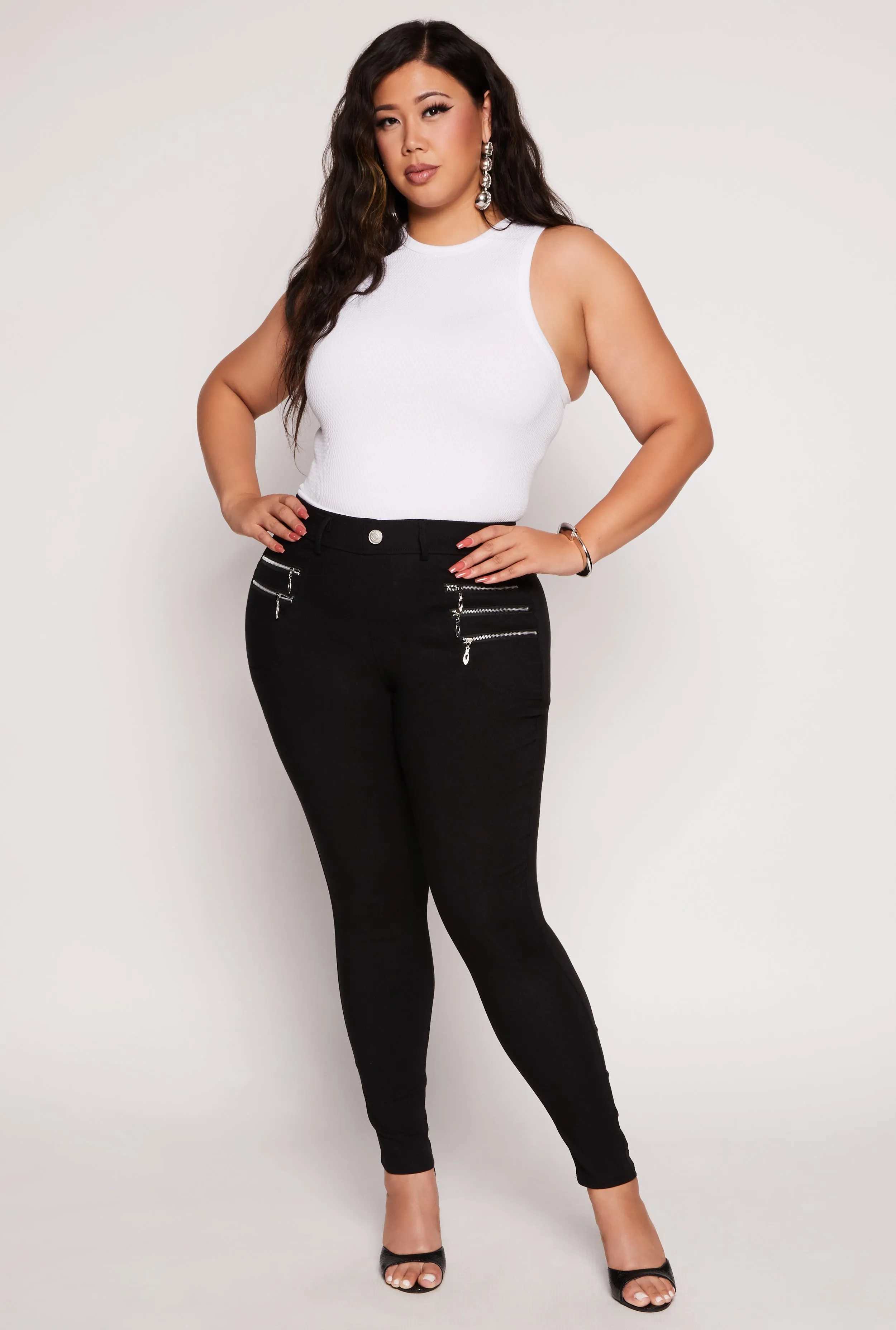 Plus Size Stretch Zipper Detail High Waist Pants sold by Rainbow