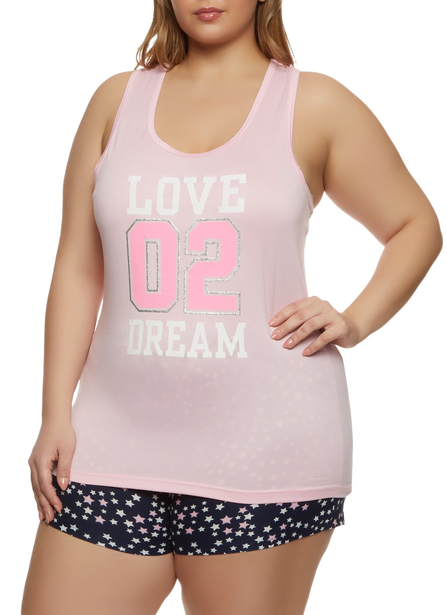 Plus Size Love 02 Dream Pajama Tank Top and Shorts sold by Rainbow