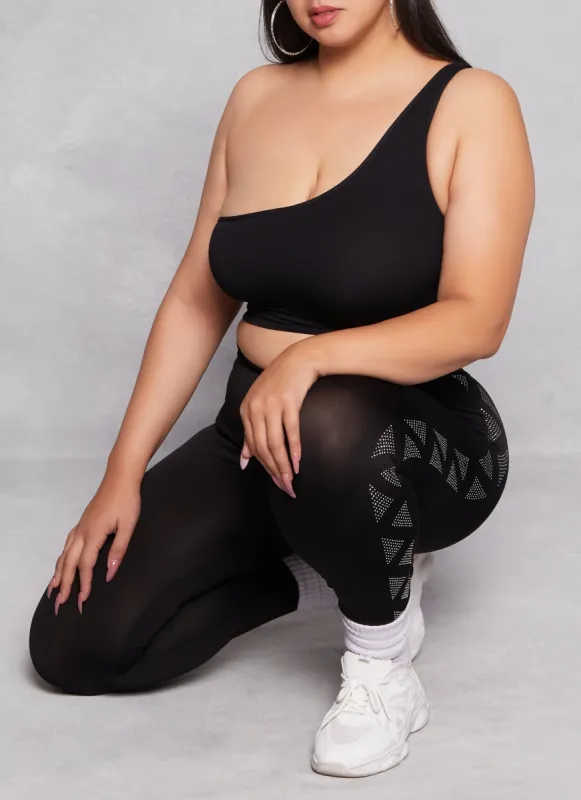 Plus Size Seamless Rhinestone Side Detail Leggings sold by Rainbow