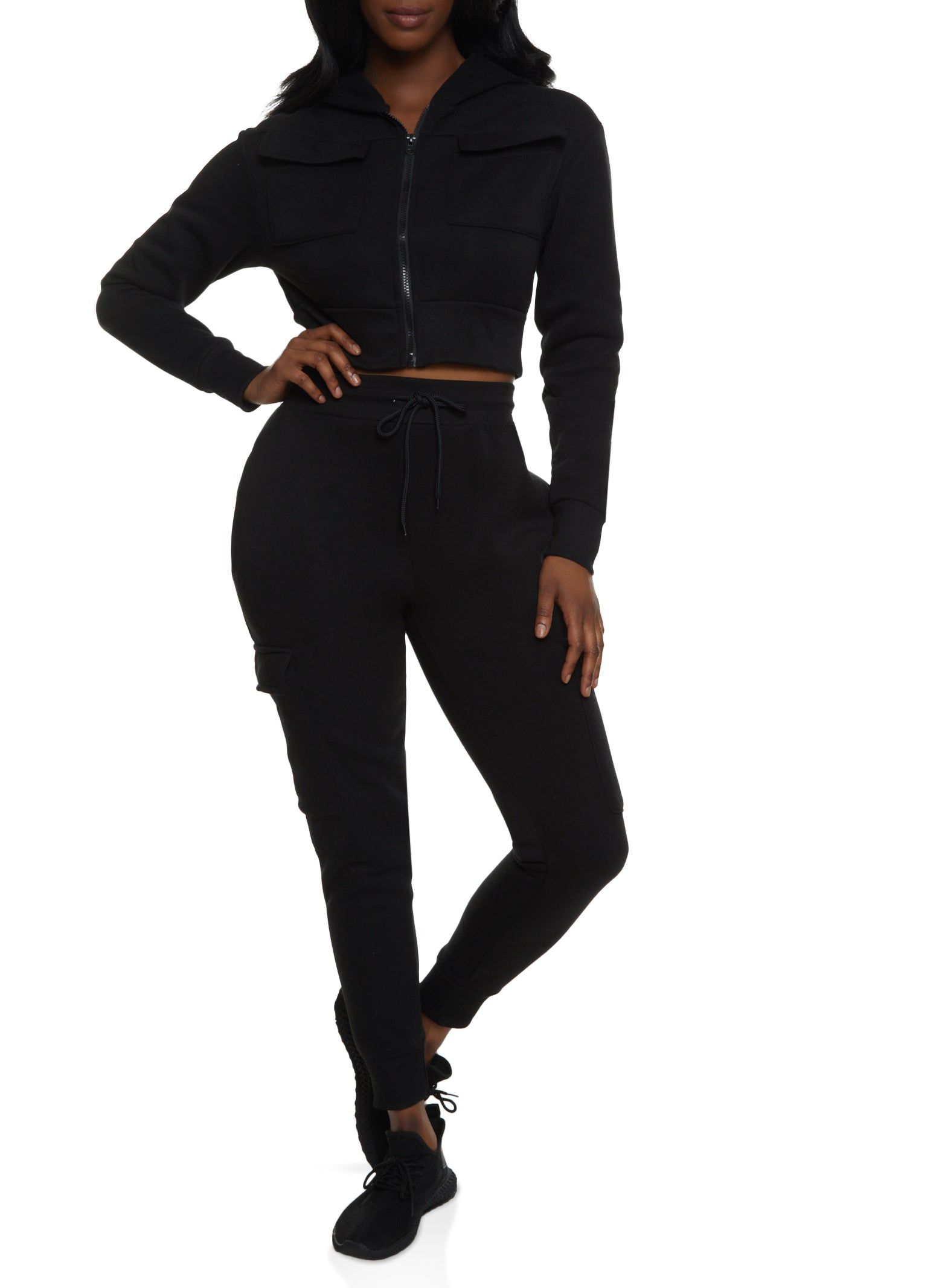 Cargo Pocket Zip Front Cropped Hoodie sold by Rainbow product image thumbnail 2