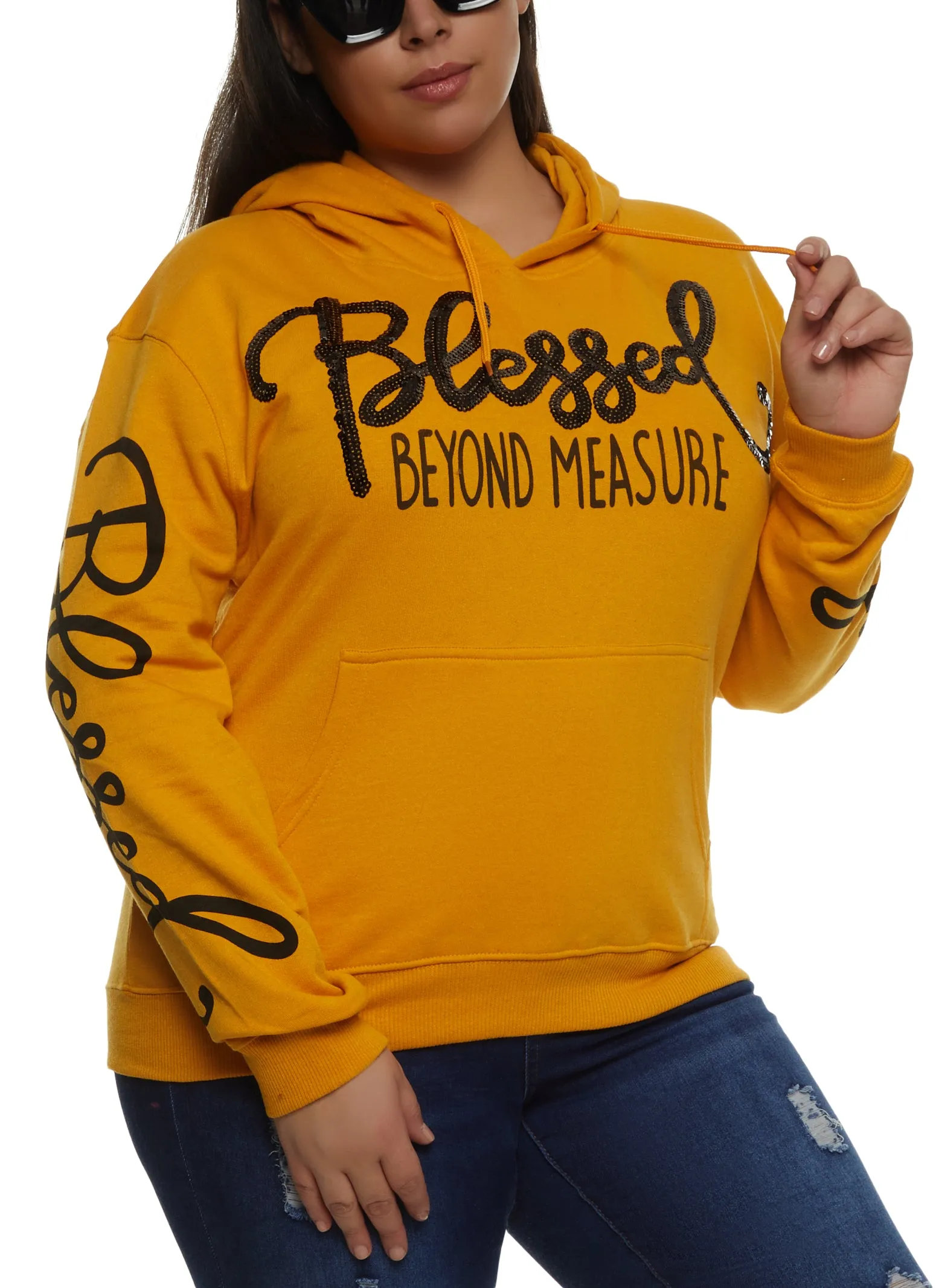 Plus Size Sequin Blessed Beyond Measure Graphic Hoodie sold by Rainbow