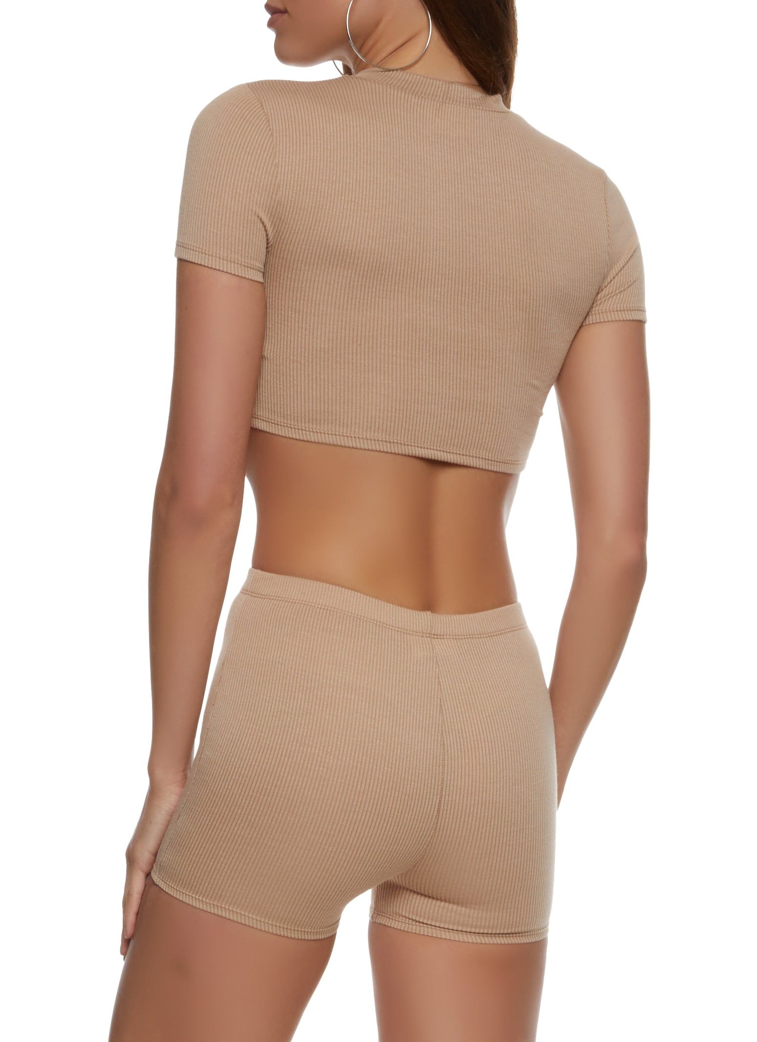 Ribbed Knot Front Crop Top and Shorts Set sold by Rainbow product image thumbnail 2