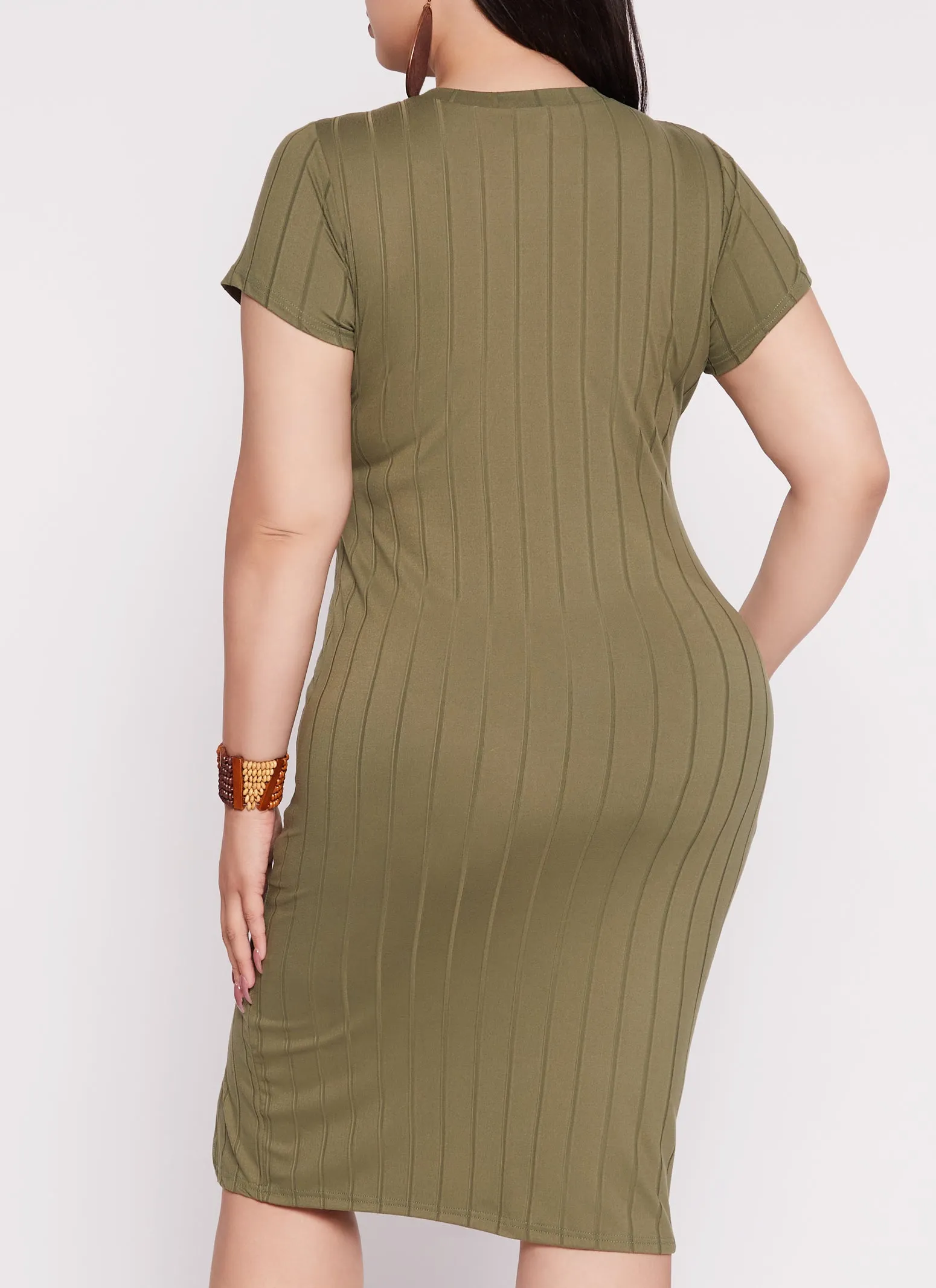 Plus Size Ribbed Knit Side Slit T Shirt Dress sold by Rainbow product image thumbnail 3