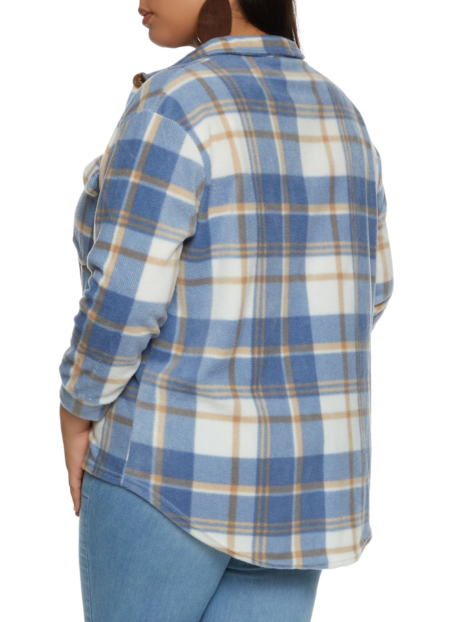 Plus Size Fleece Plaid Button Down Shacket sold by Rainbow product image thumbnail 2