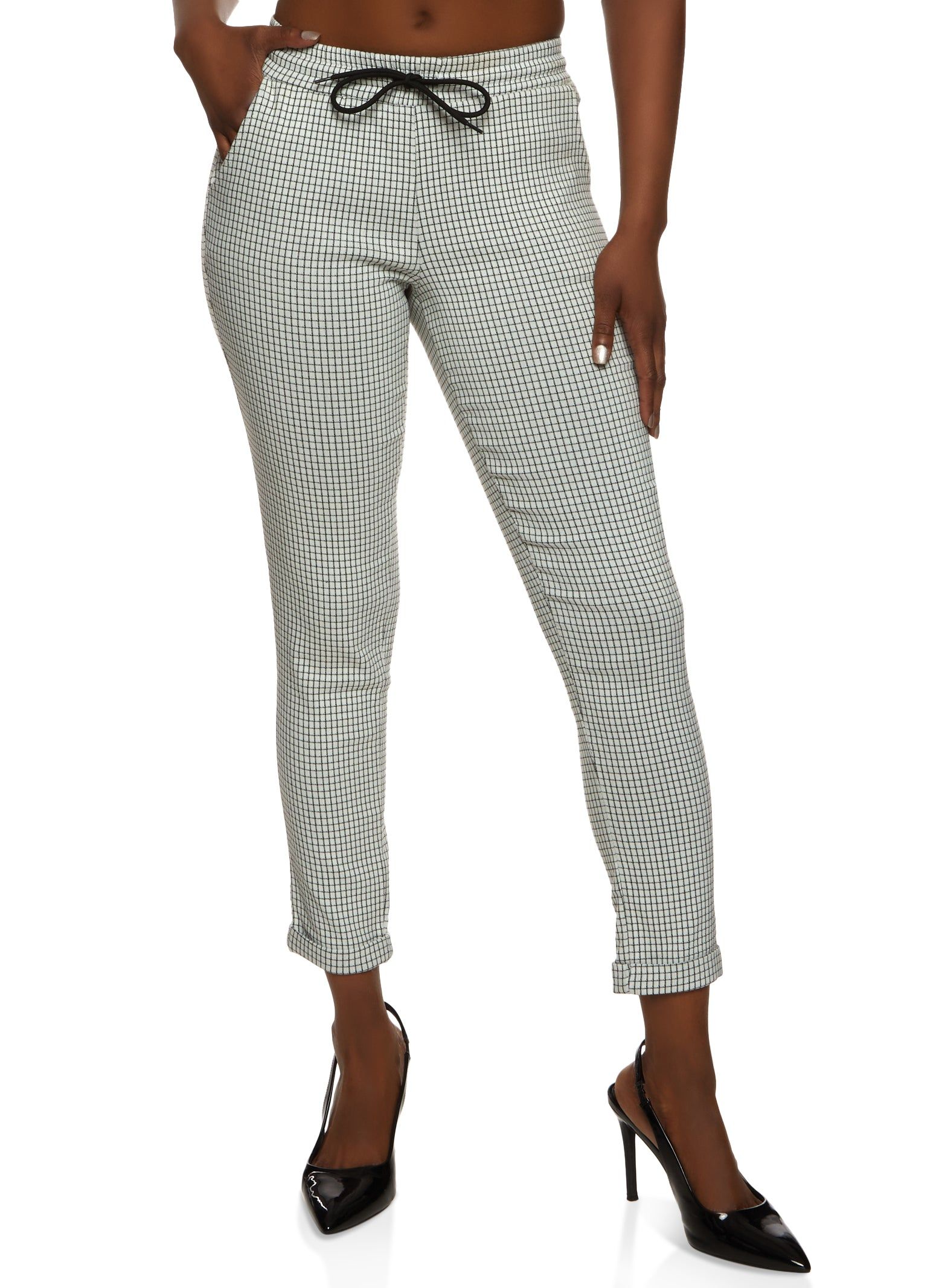 Windowpane Plaid Drawstring Dress Pants sold by Rainbow