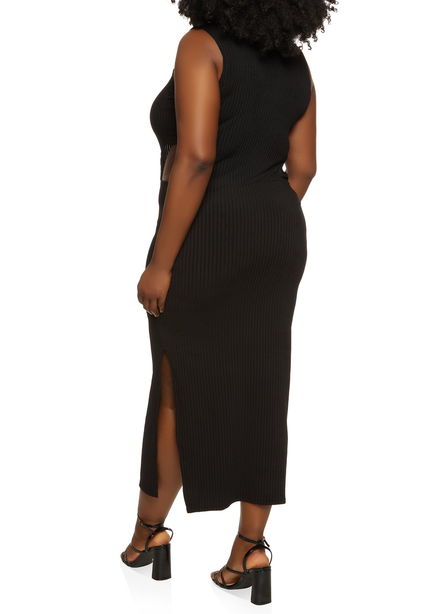 Plus Size Rib Knit Cut Out Tank Maxi Dress sold by Rainbow product image thumbnail 3