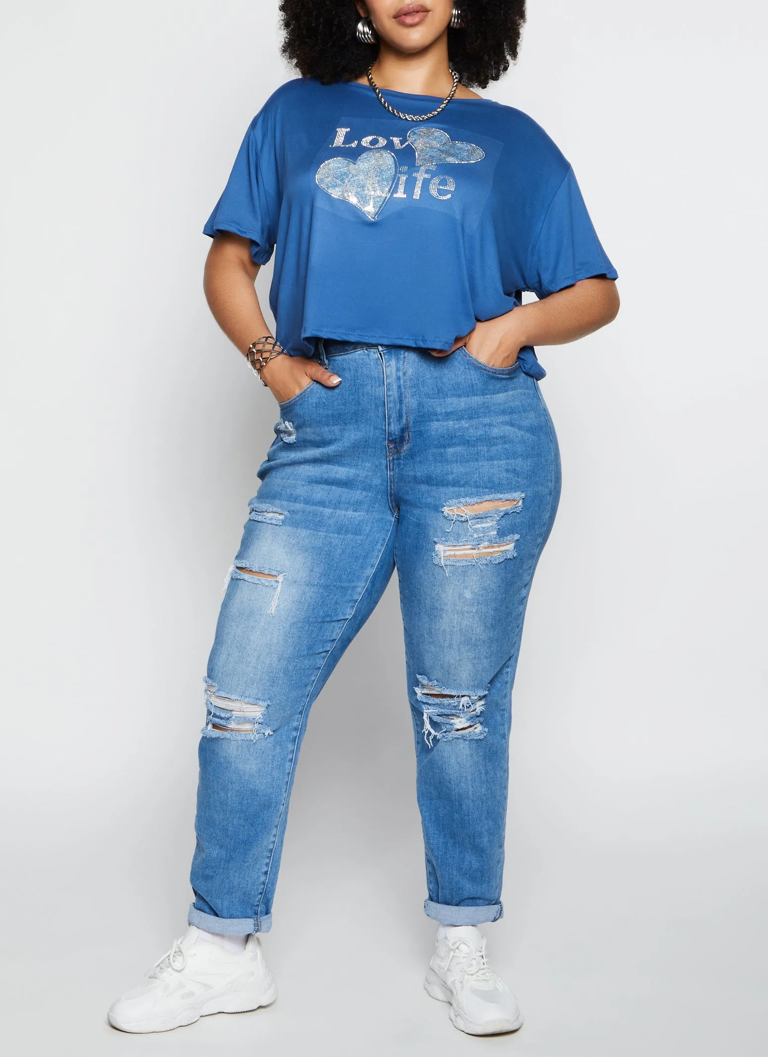 Plus Size Love Life Rhinestone Patch Graphic Tee sold by Rainbow product image thumbnail 2