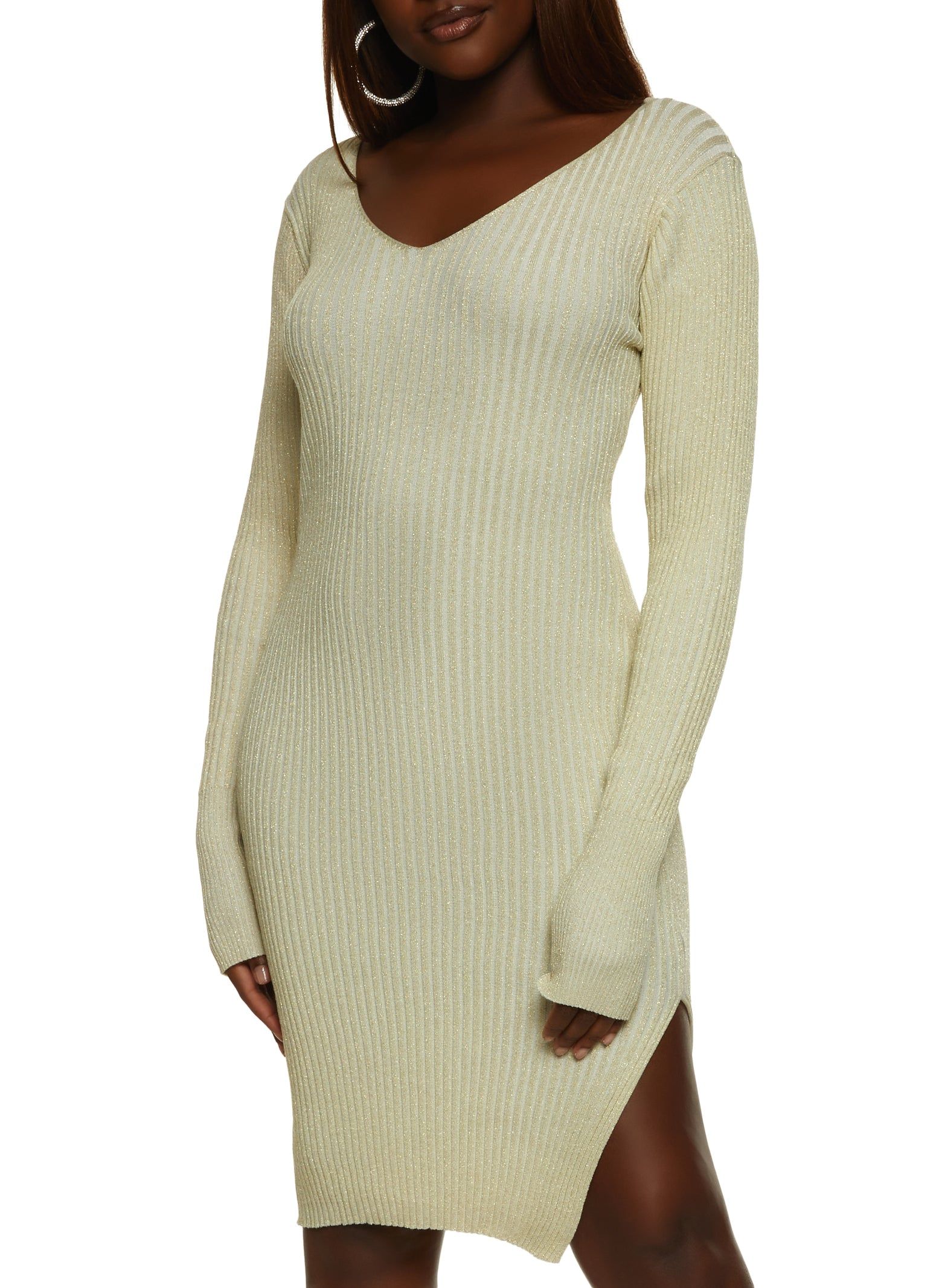 Lurex Ribbed Split Hem Sweater Dress sold by Rainbow
