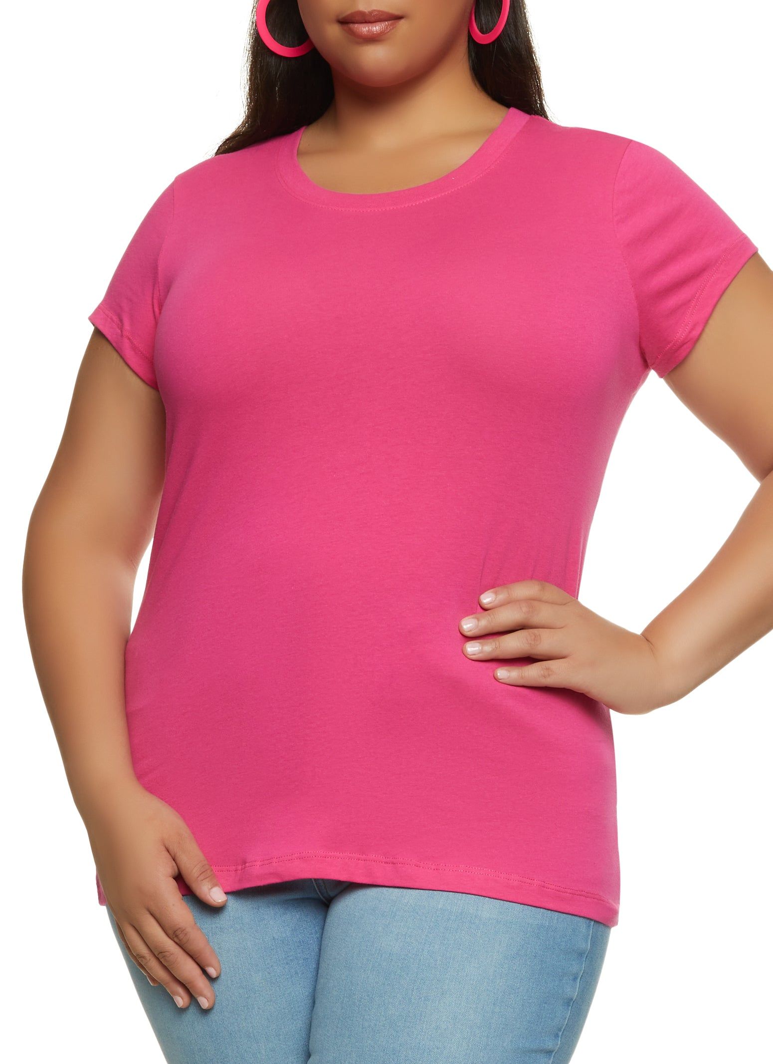 Plus Size Basic Short Sleeve Crew Neck Tee sold by Rainbow