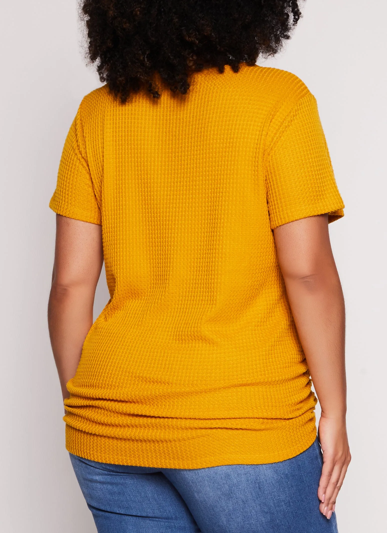 Plus Size Waffle Knit Crew Neck Ruched Tee sold by Rainbow product image thumbnail 3