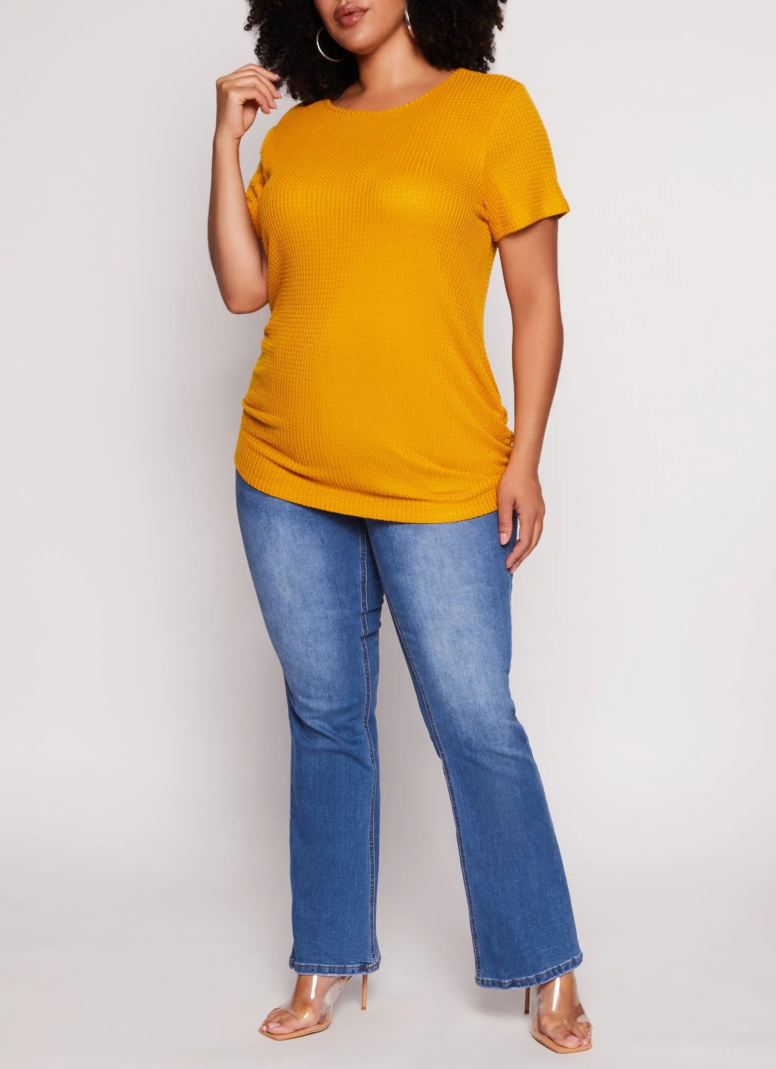 Plus Size Waffle Knit Crew Neck Ruched Tee sold by Rainbow product image thumbnail 2