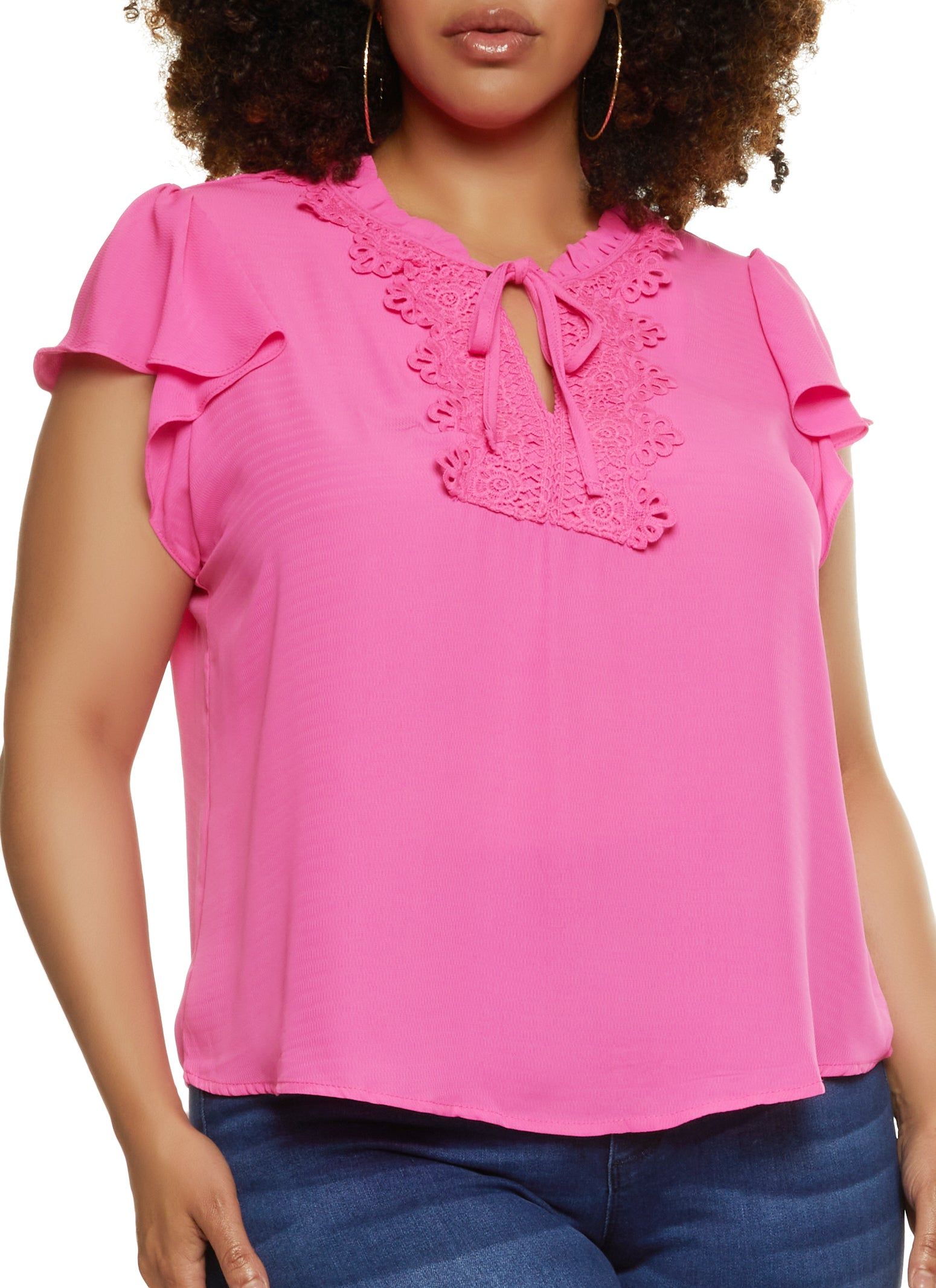 Plus Size Crochet Detail High Neck Blouse sold by Rainbow