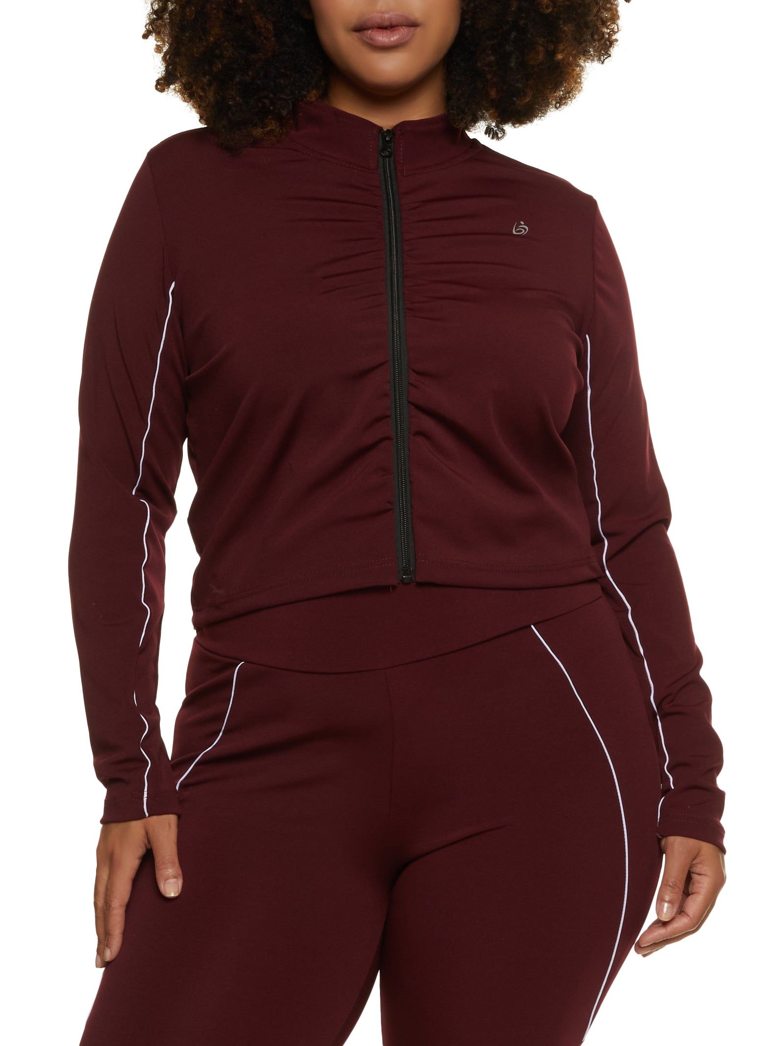 Plus Size Solid Ruched Zip Front Track Jacket sold by Rainbow