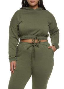 Plus Size Drawstring Hem Fleece Pullover Hoodie sold by Rainbow