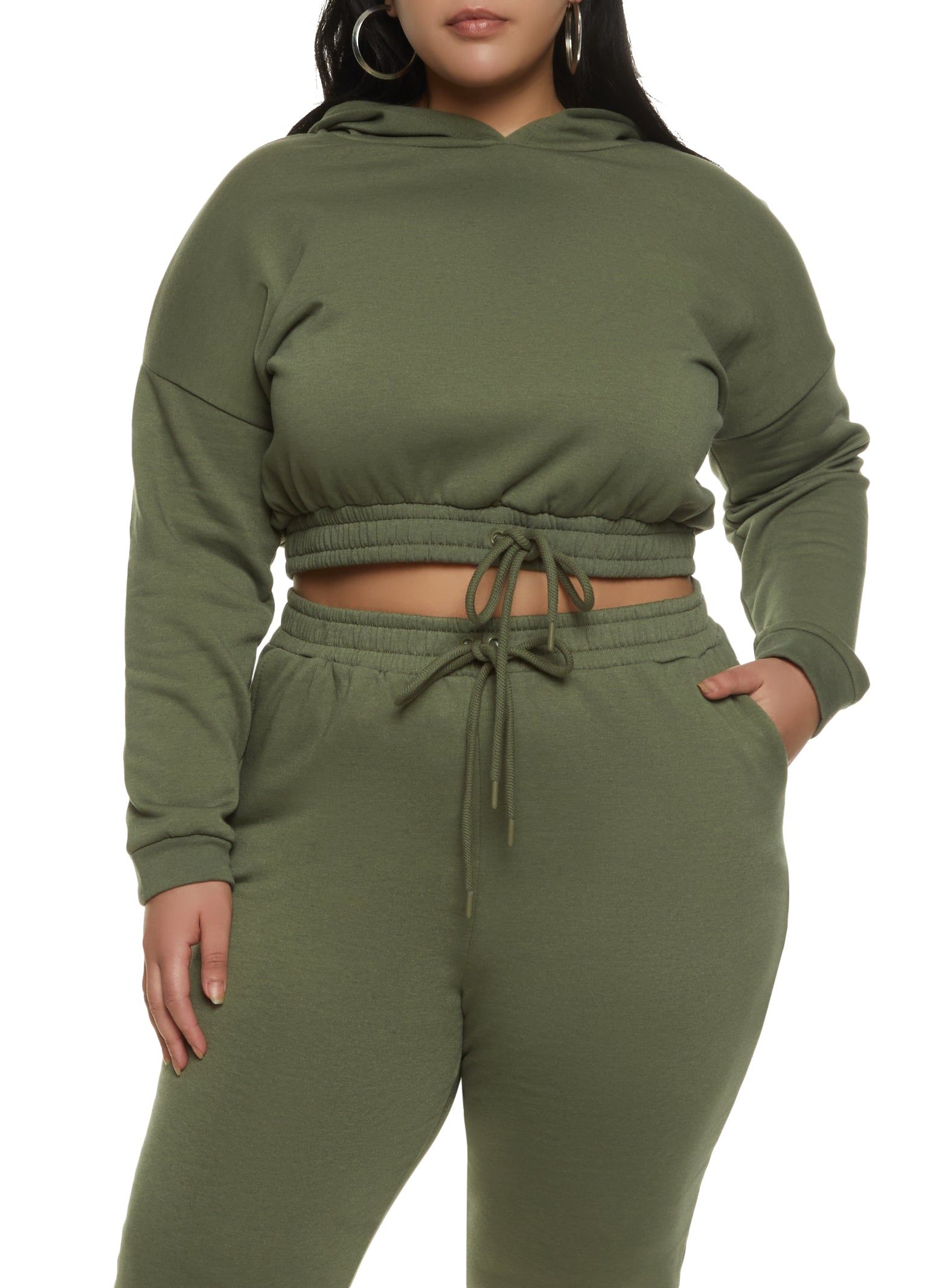 Plus Size Drawstring Hem Fleece Pullover Hoodie sold by Rainbow