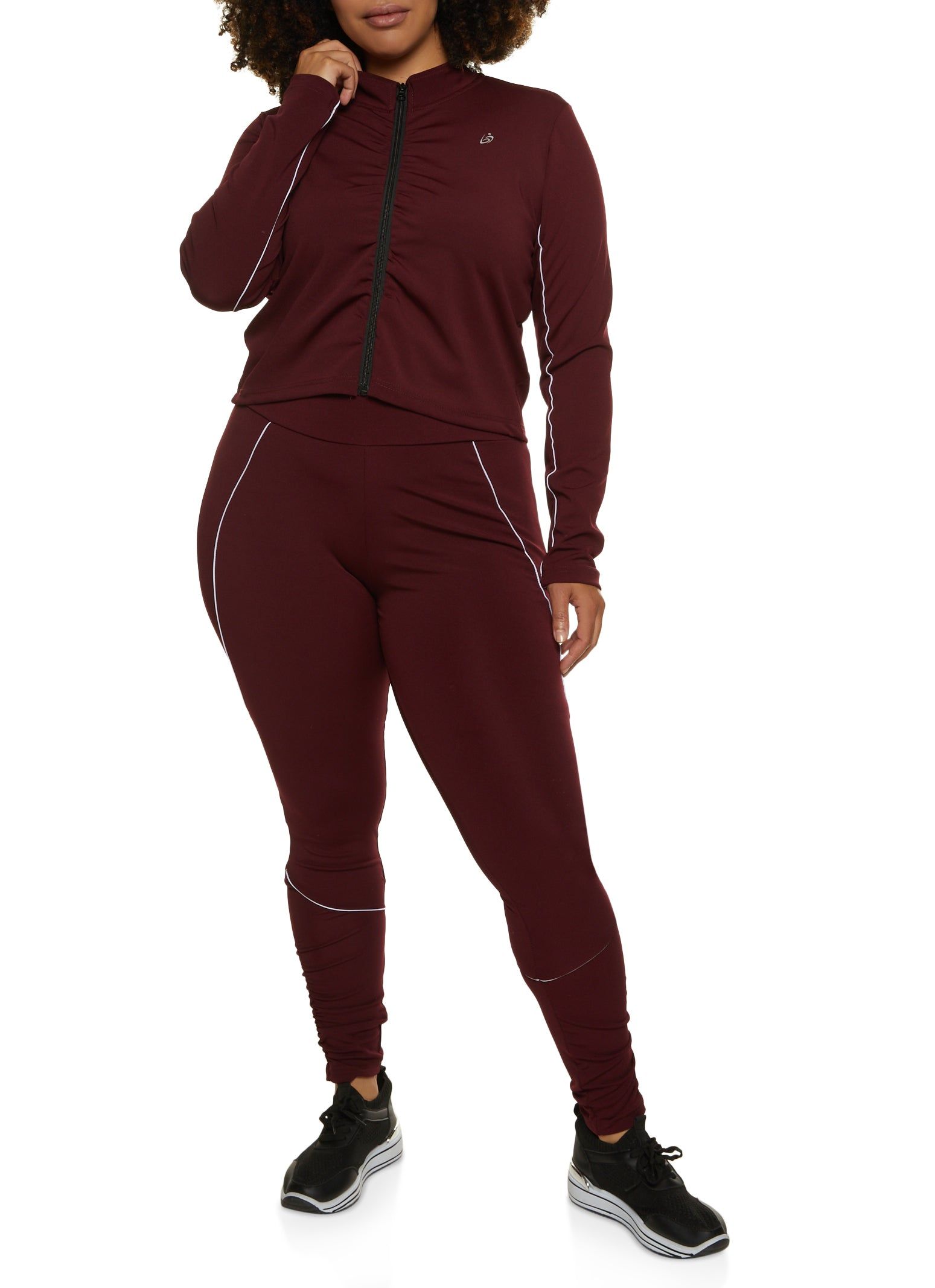 Plus Size Solid Ruched Zip Front Track Jacket sold by Rainbow product image thumbnail 2