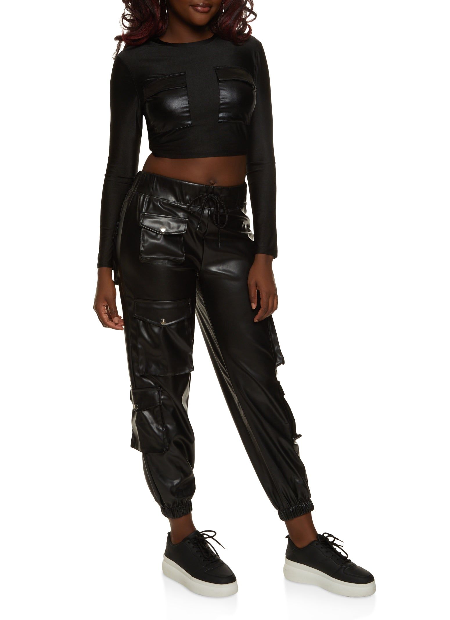 Faux Leather Drawstring Cargo Joggers sold by Rainbow product image thumbnail 2