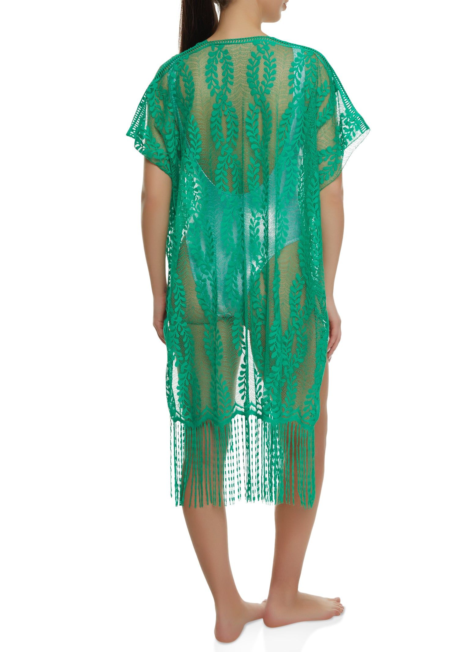 Leaf Patterned Fringed Cover Up Kimono sold by Rainbow product image thumbnail 5