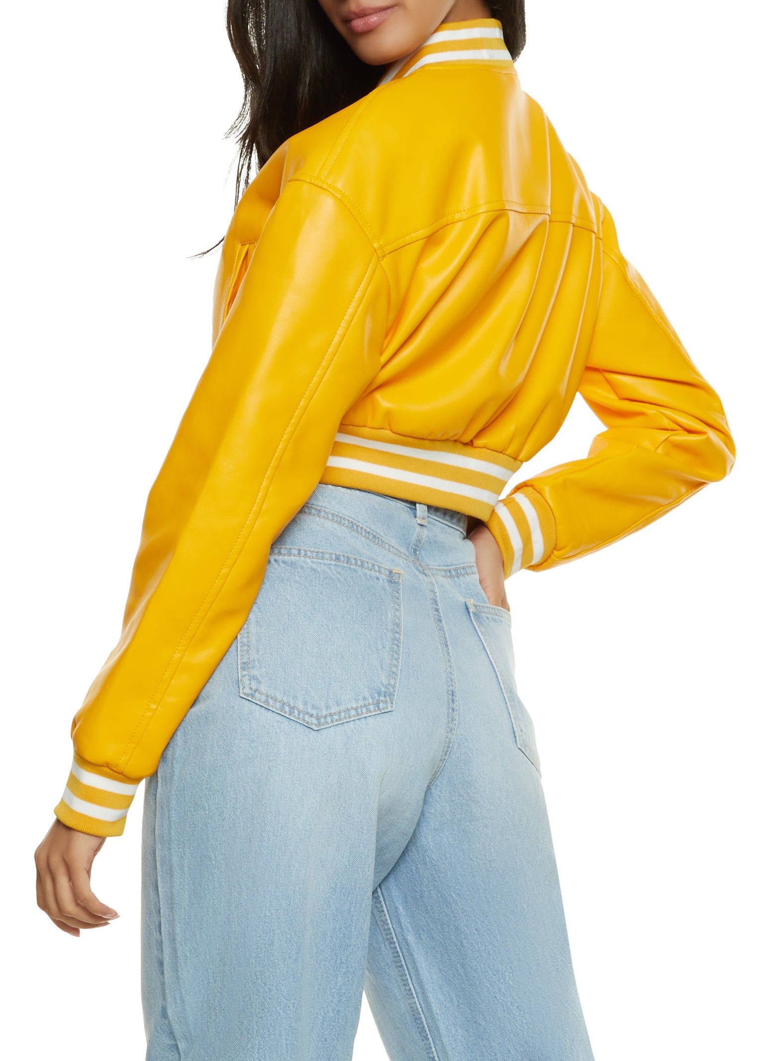Faux Leather Cropped Baseball Jacket sold by Rainbow product image thumbnail 3