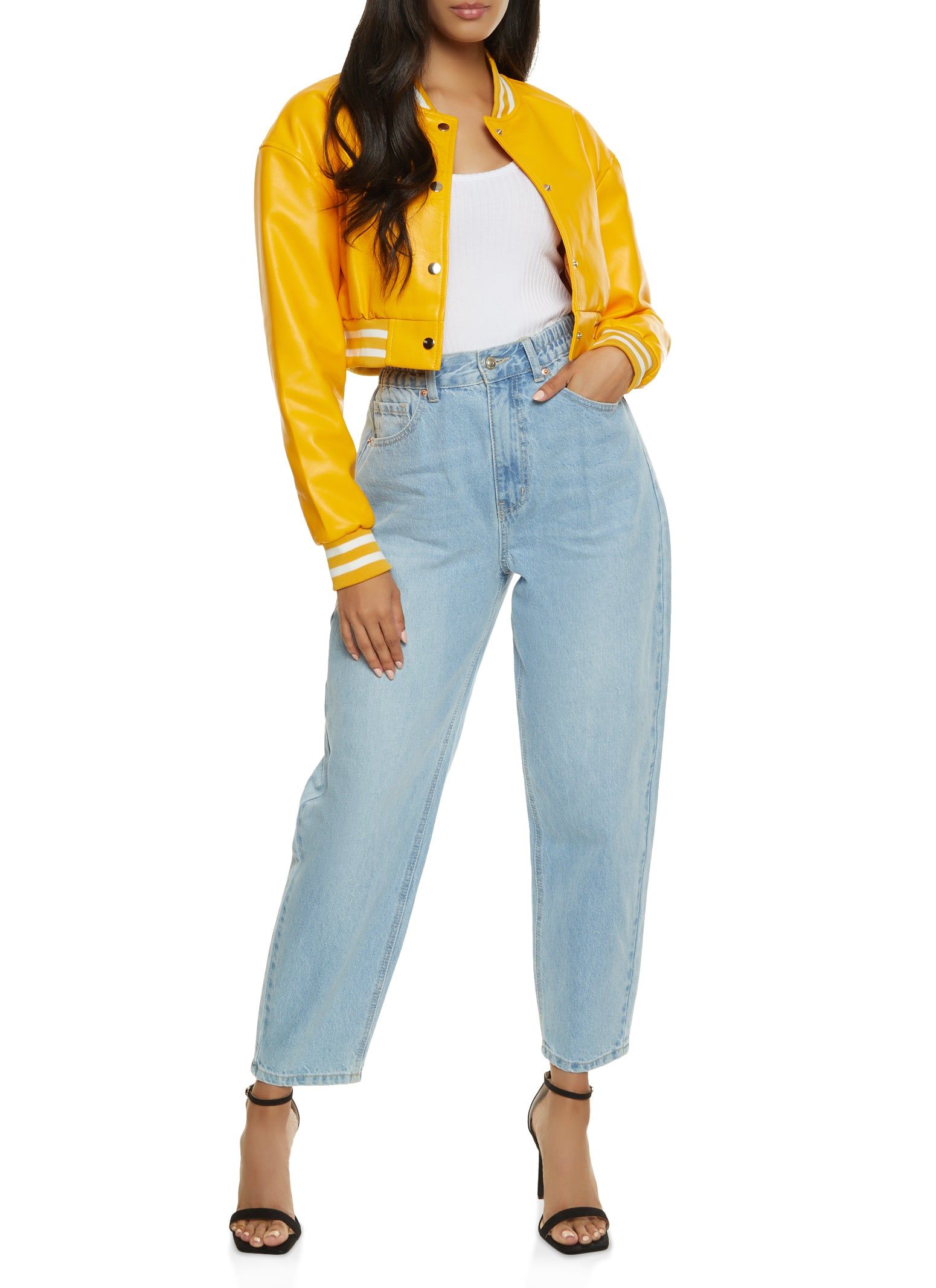Faux Leather Cropped Baseball Jacket sold by Rainbow product image thumbnail 2