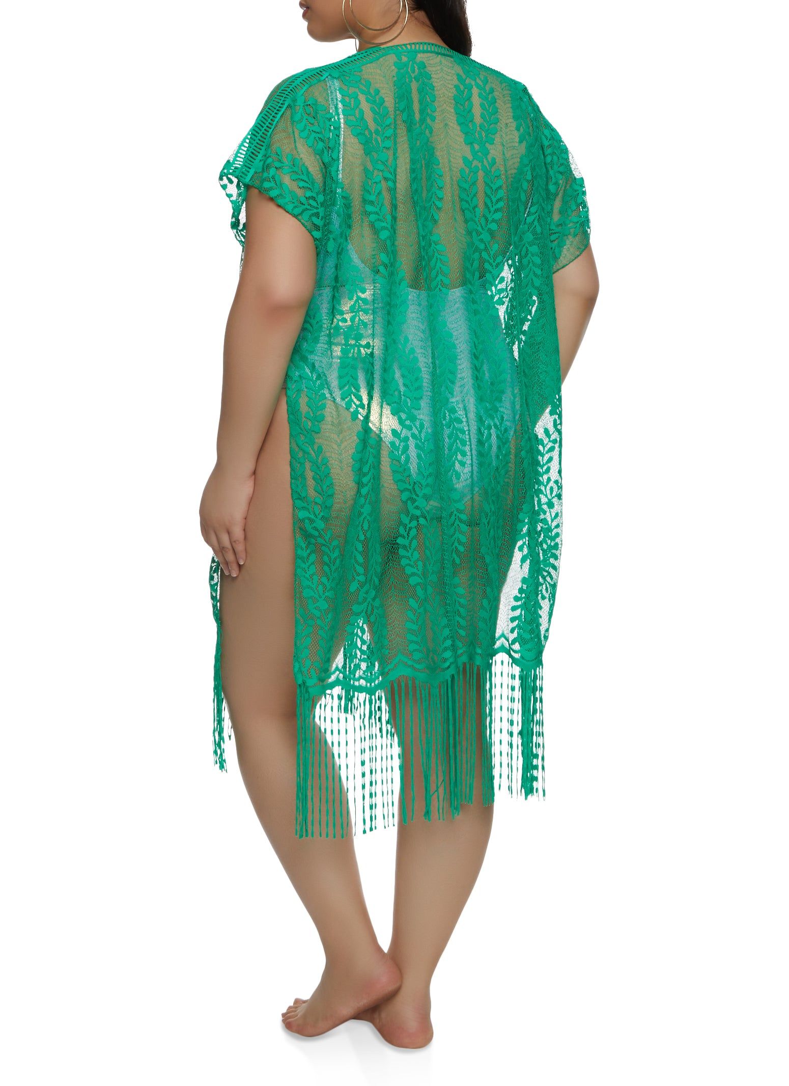 Leaf Patterned Fringed Cover Up Kimono sold by Rainbow product image thumbnail 2