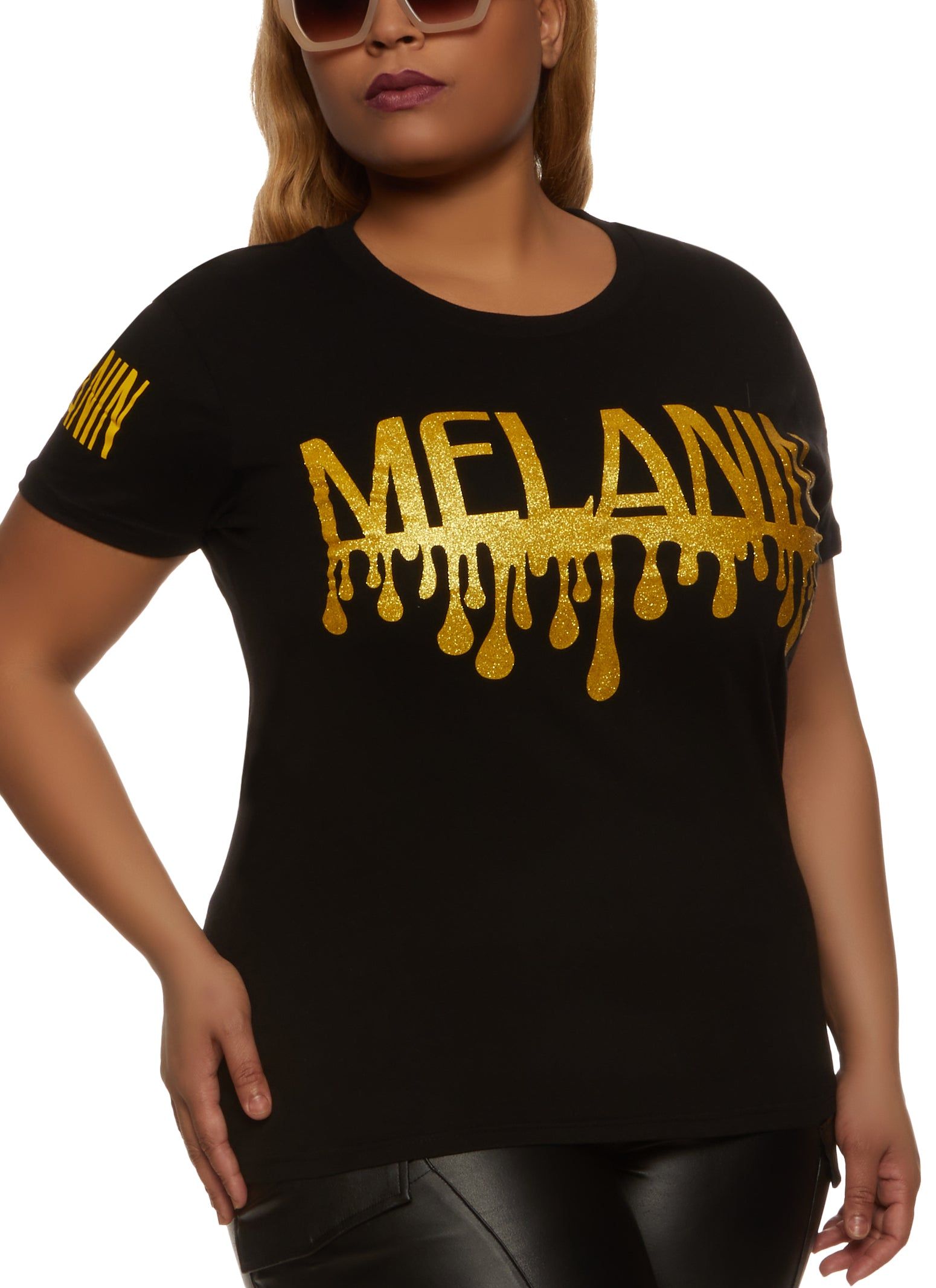 Plus Size Melanin Glitter Graphic Tee sold by Rainbow