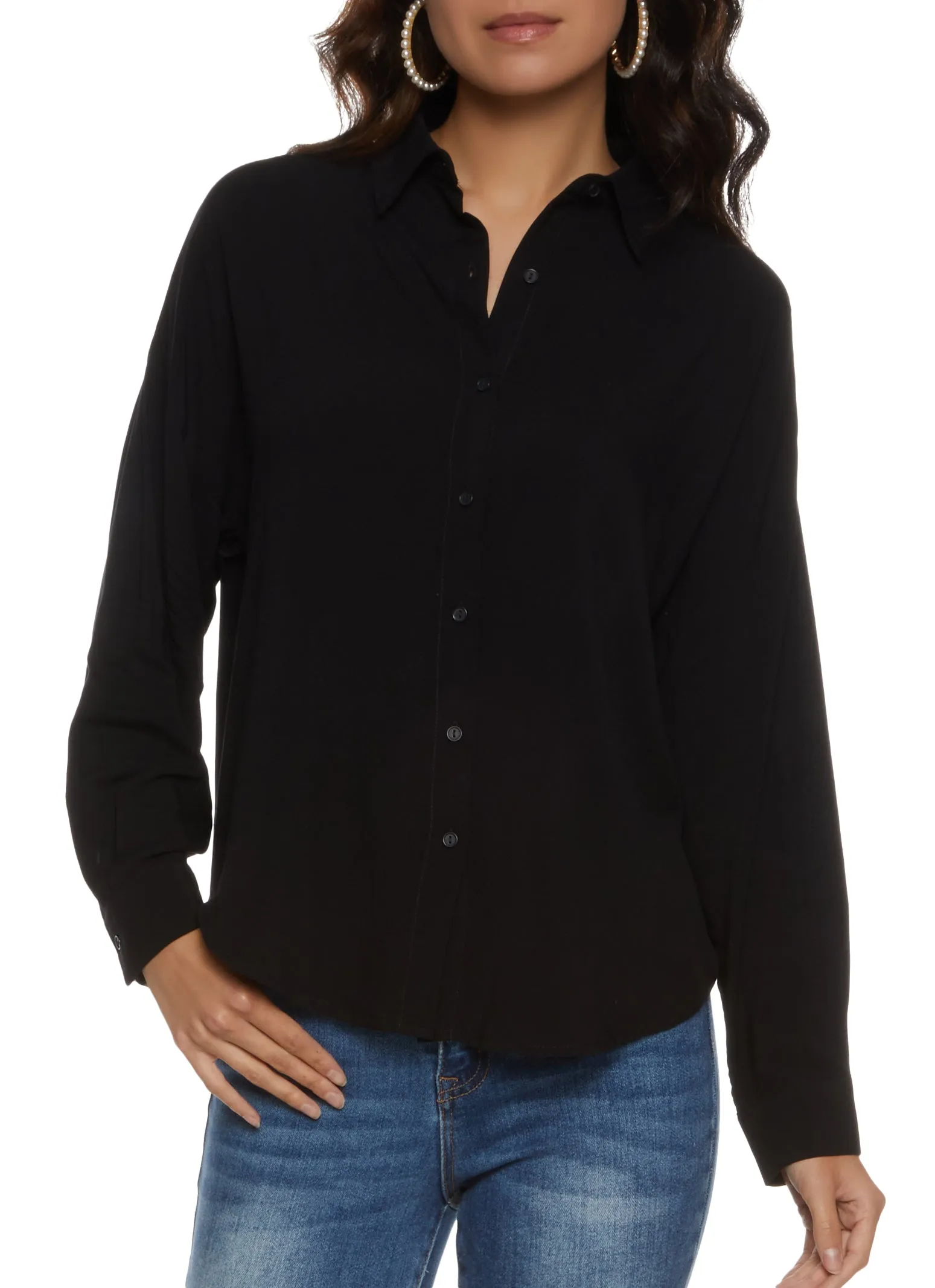 Solid Long Sleeve Button Front Shirt sold by Rainbow