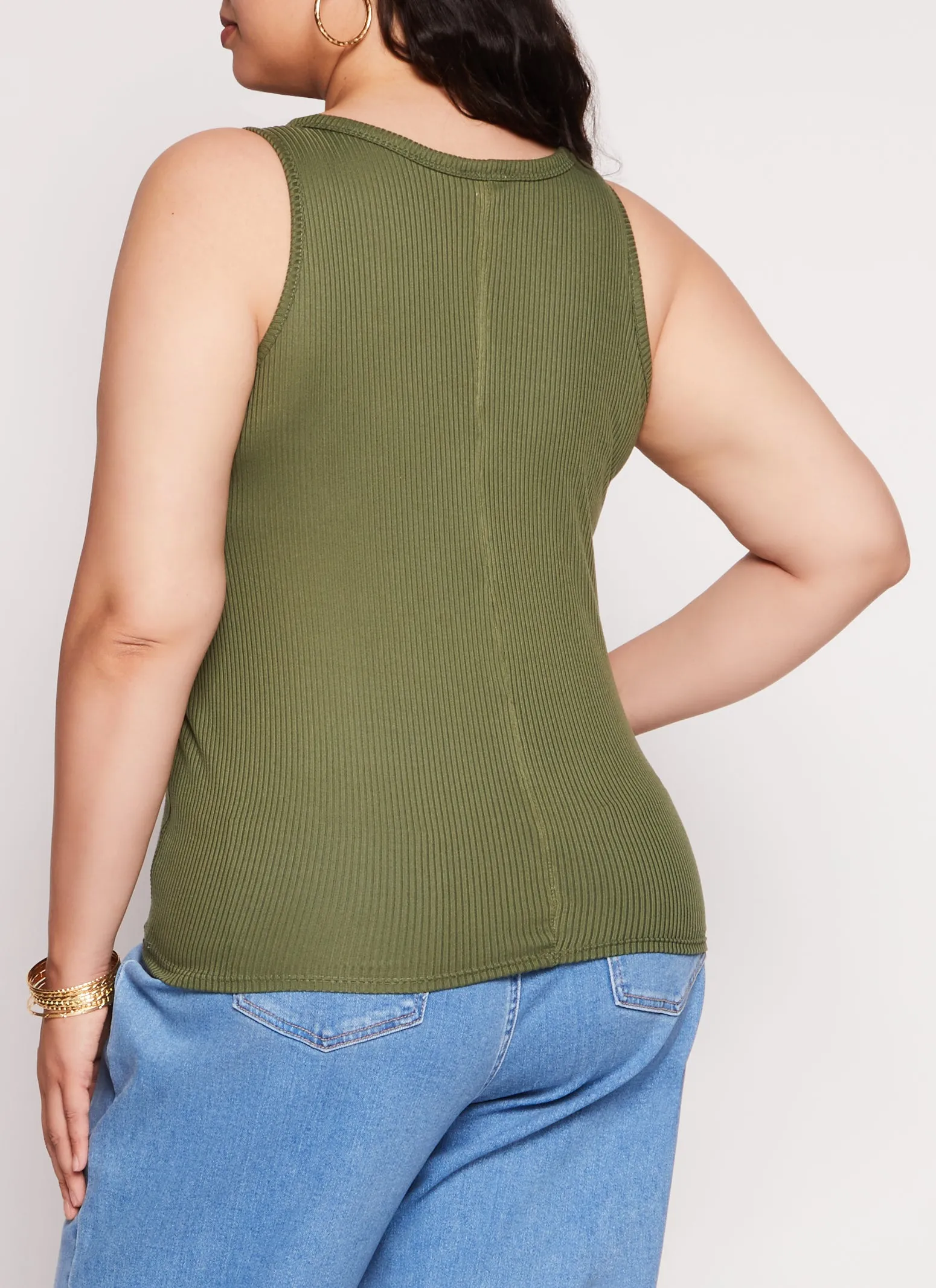 Plus Size Rib Knit Notch Neck Tank Top sold by Rainbow product image thumbnail 3