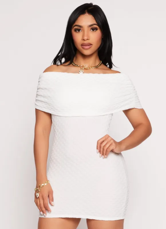 Textured Knit Off the Shoulder Mini Dress sold by Rainbow