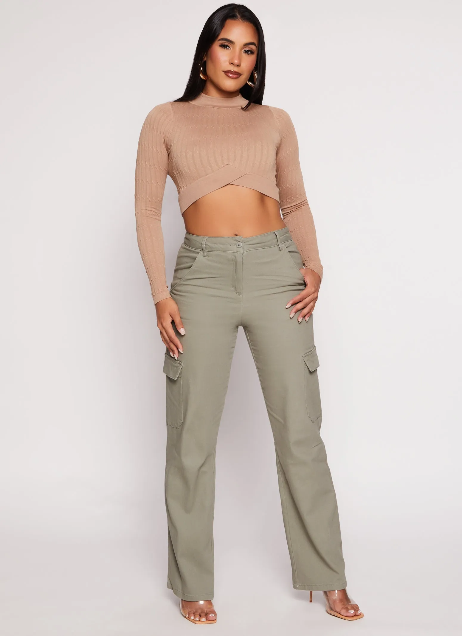 Seamless Cable Knit Mock Neck Crop Top sold by Rainbow product image thumbnail 2