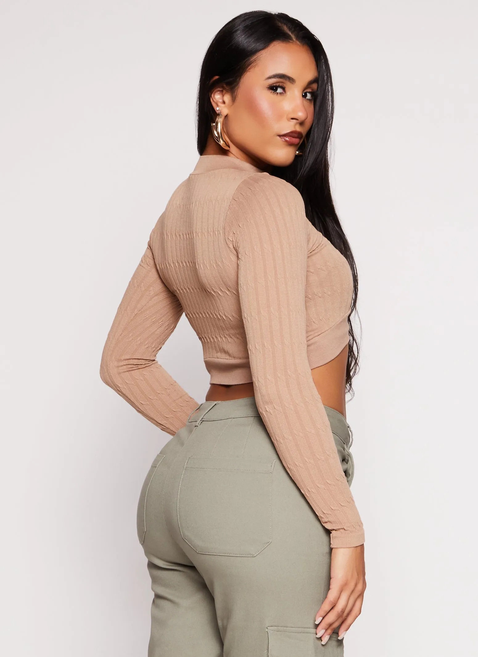 Seamless Cable Knit Mock Neck Crop Top sold by Rainbow product image thumbnail 3