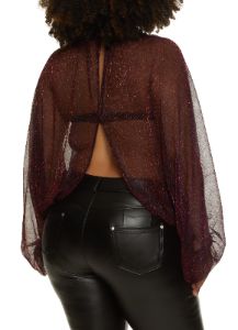 Plus Size Lurex Mock Neck Split Hem Top sold by Rainbow