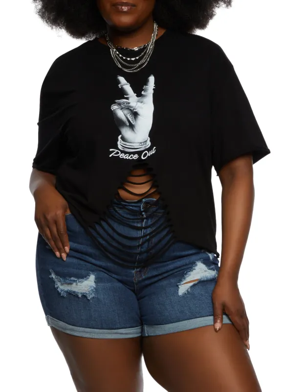 Plus Size Peace Out Laser Cut Graphic Tee sold by Rainbow