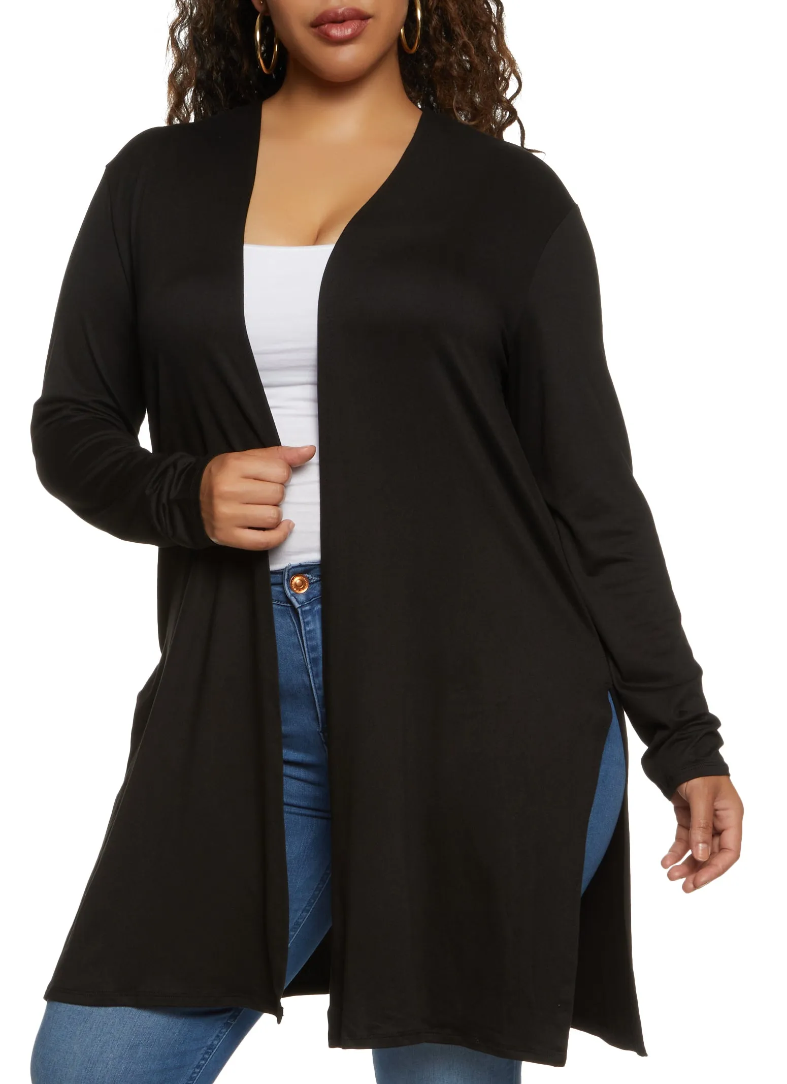 Plus Size Soft Knit Solid Duster sold by Rainbow