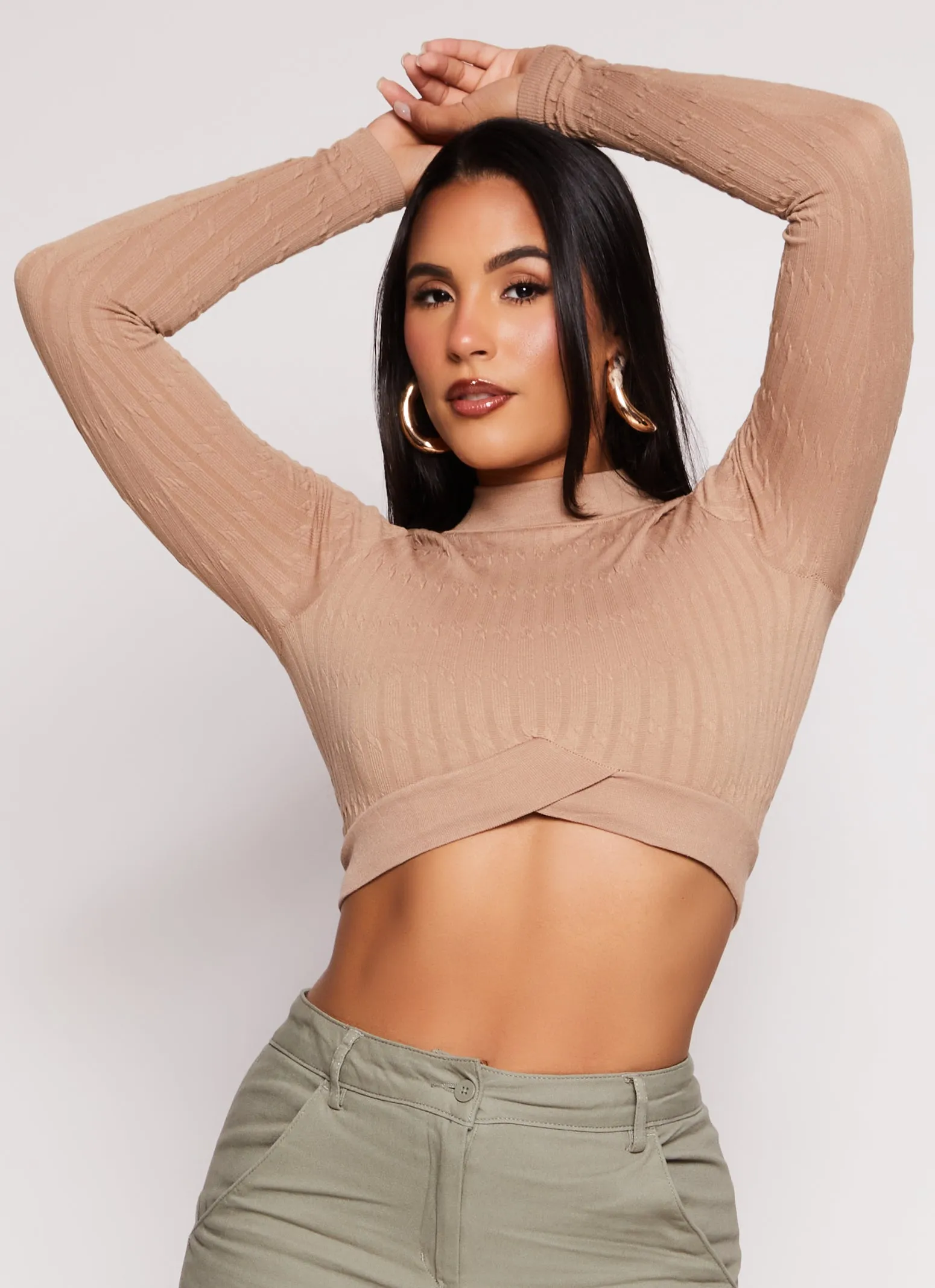 Seamless Cable Knit Mock Neck Crop Top sold by Rainbow