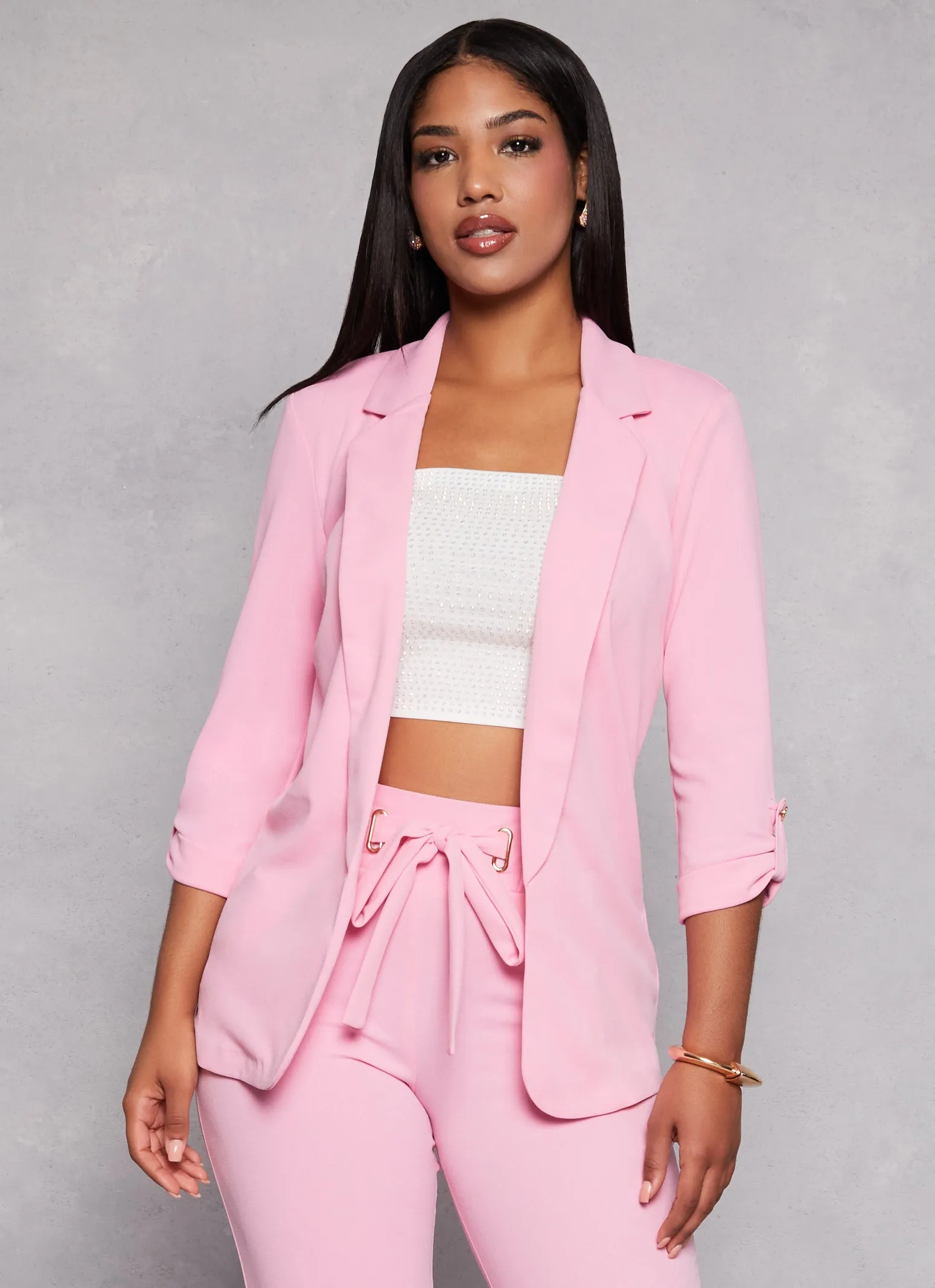 Crepe Knit Tabbed Sleeve Blazer sold by Rainbow