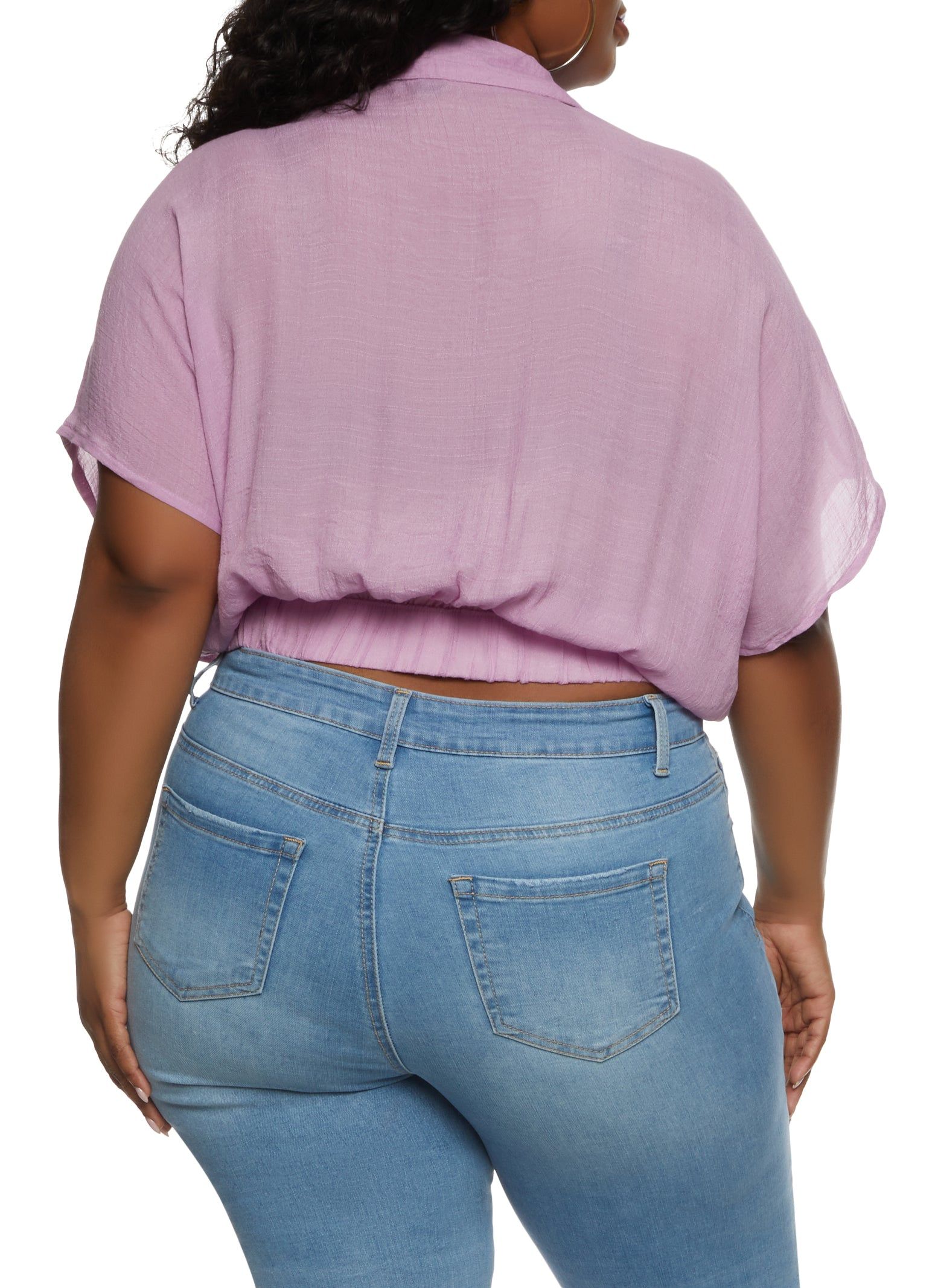 Plus Size Elastic Waist Cropped V Neck Shirt sold by Rainbow product image thumbnail 2