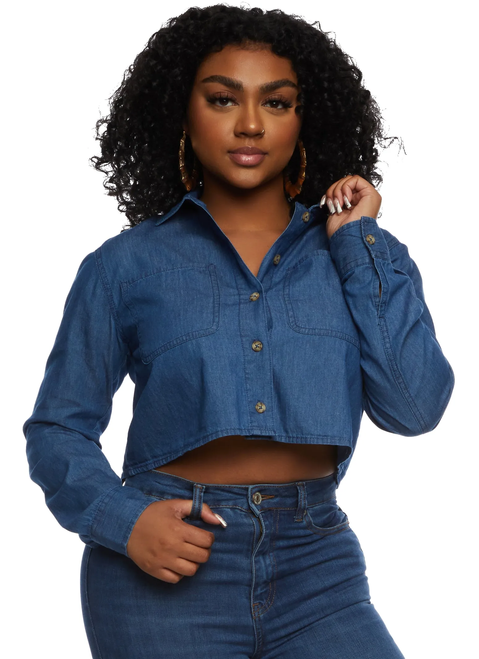 Denim Cropped Shirt sold by Rainbow