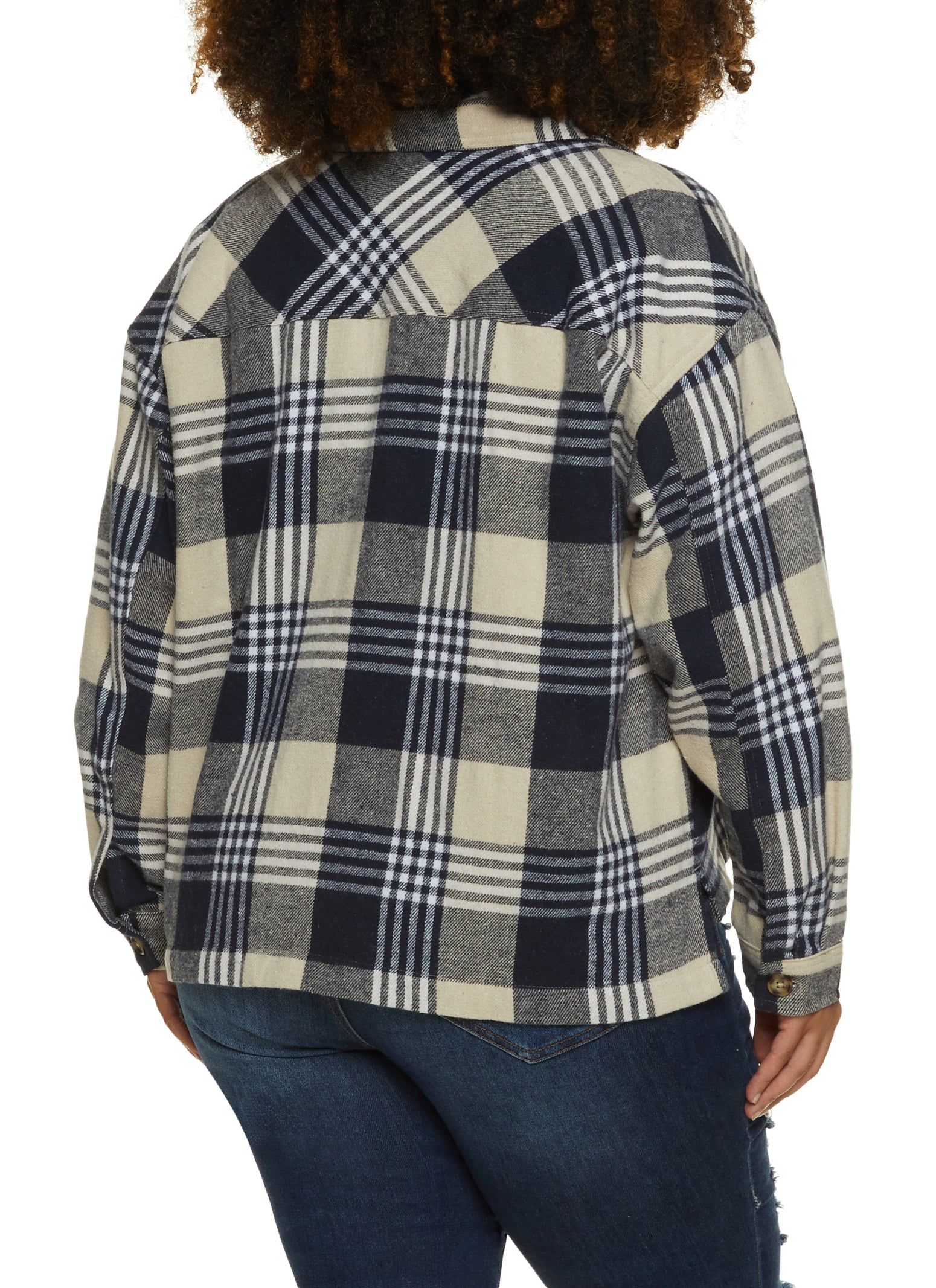 Plus Size Plaid Brushed Knit Cropped Shacket sold by Rainbow product image thumbnail 2