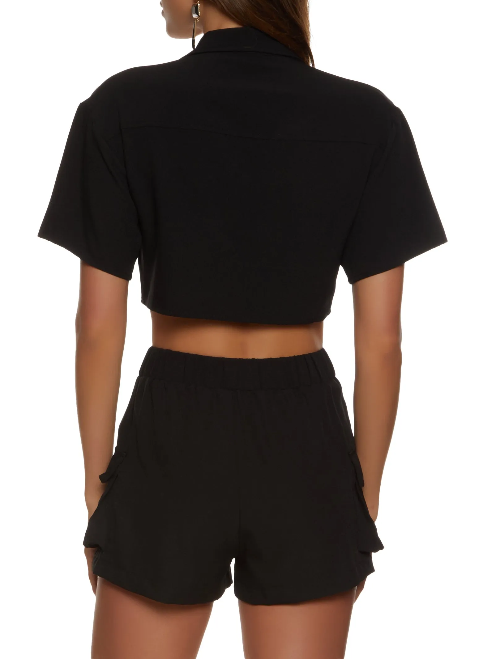 Crepe Knit Cargo Pocket Cropped Shirt sold by Rainbow product image thumbnail 3