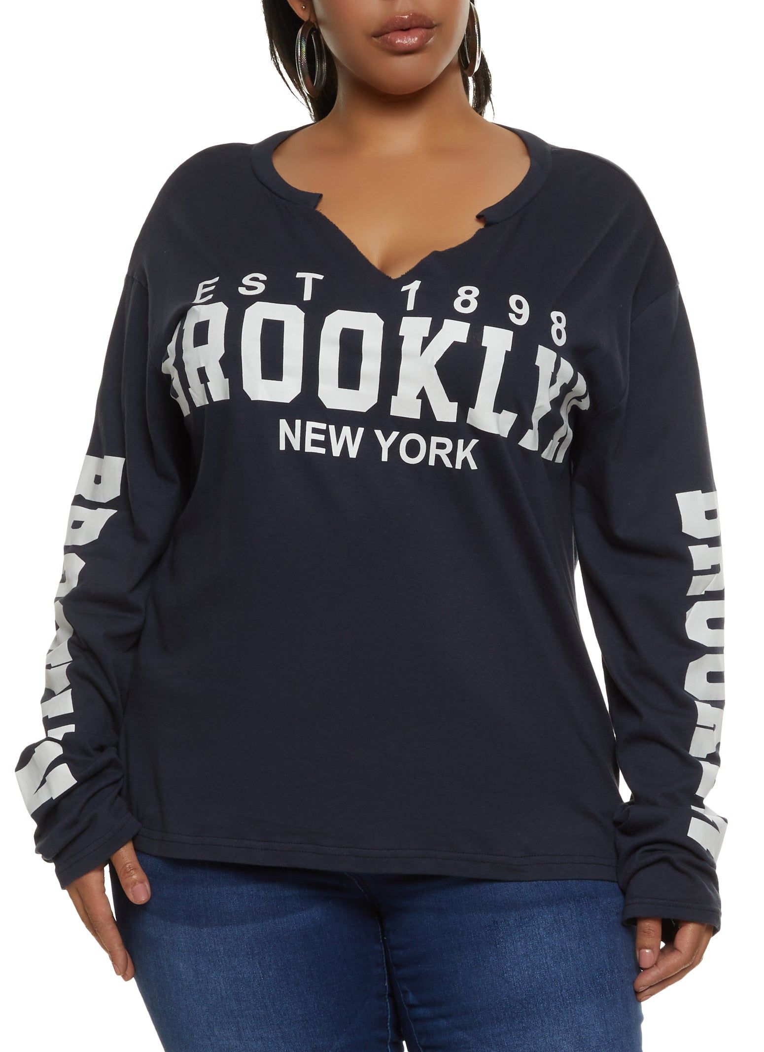 Plus Size Brooklyn Long Sleeve Graphic Tee sold by Rainbow