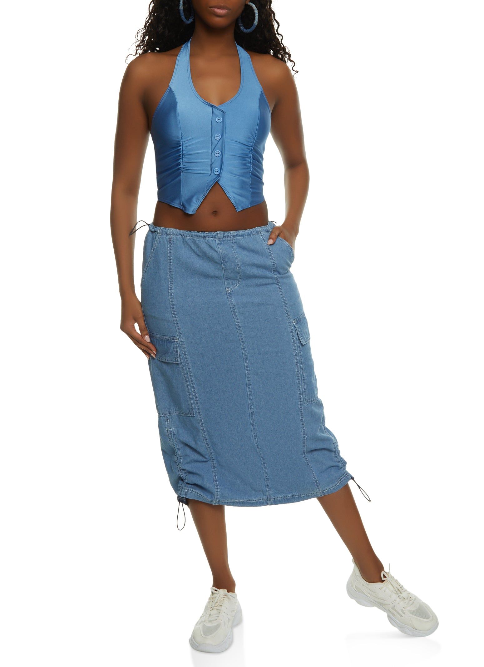 Almost Famous Toggle Drawstring Hem Denim Cargo Skirt sold by Rainbow product image thumbnail 2